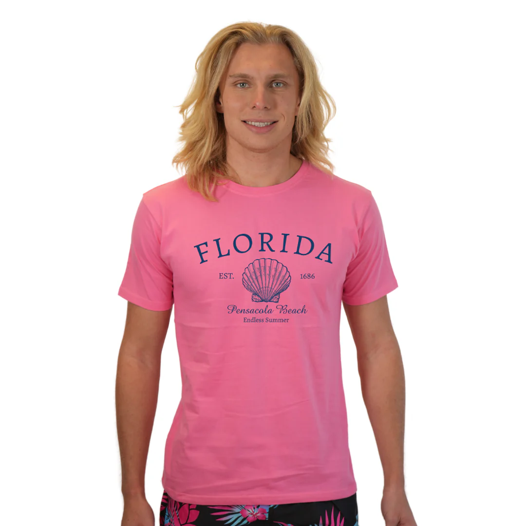 Pensacola Beach Combed Cotton Men T-Shirt with a Front Florida Shell Endless SummerDesign Style CC1000 - Image 5