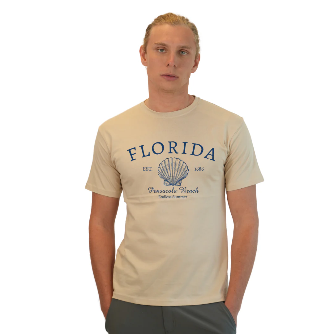 Pensacola Beach Combed Cotton Men T-Shirt with a Front Florida Shell Endless SummerDesign Style CC1000 - Image 6