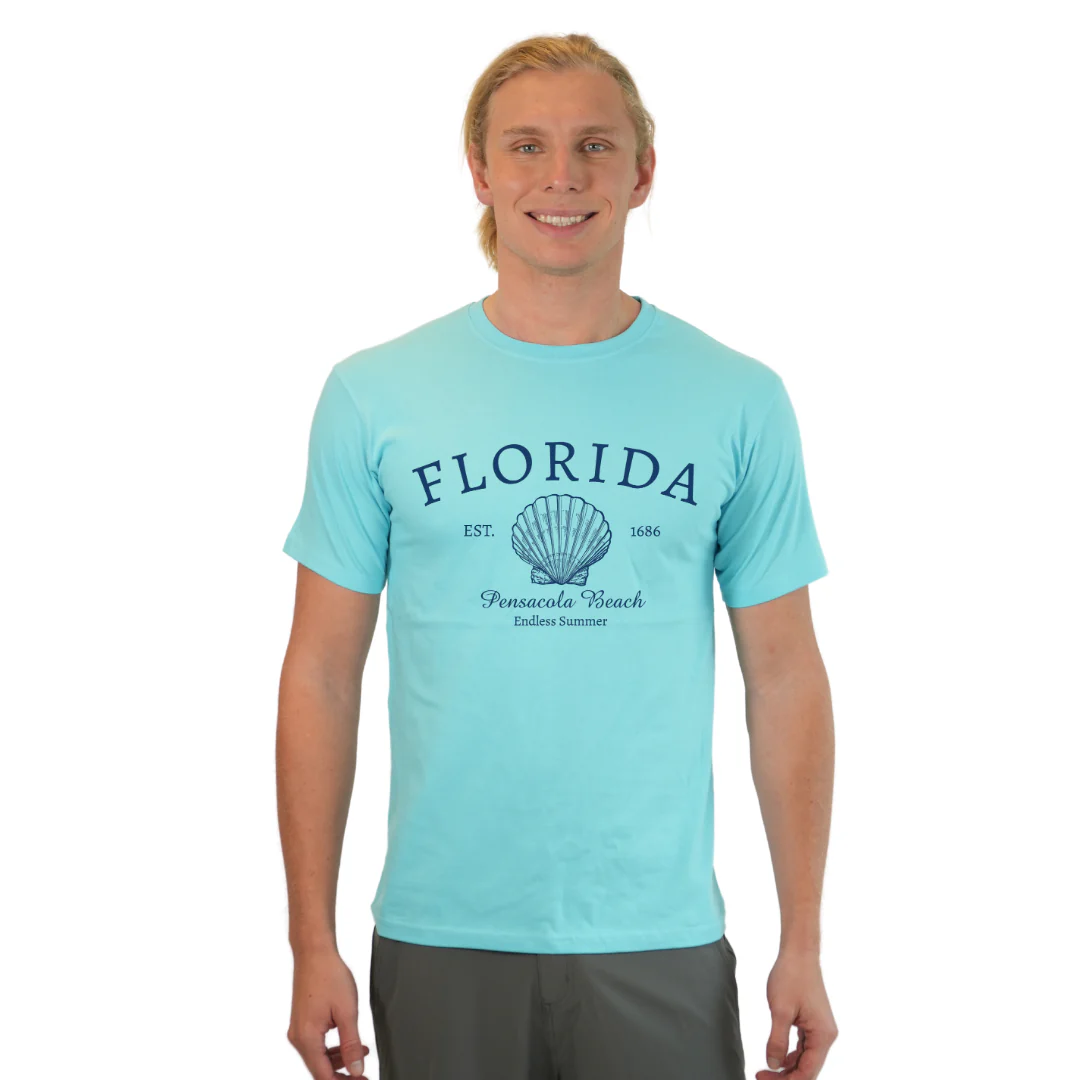 Pensacola Beach Combed Cotton Men T-Shirt with a Front Florida Shell Endless SummerDesign Style CC1000 - Image 8