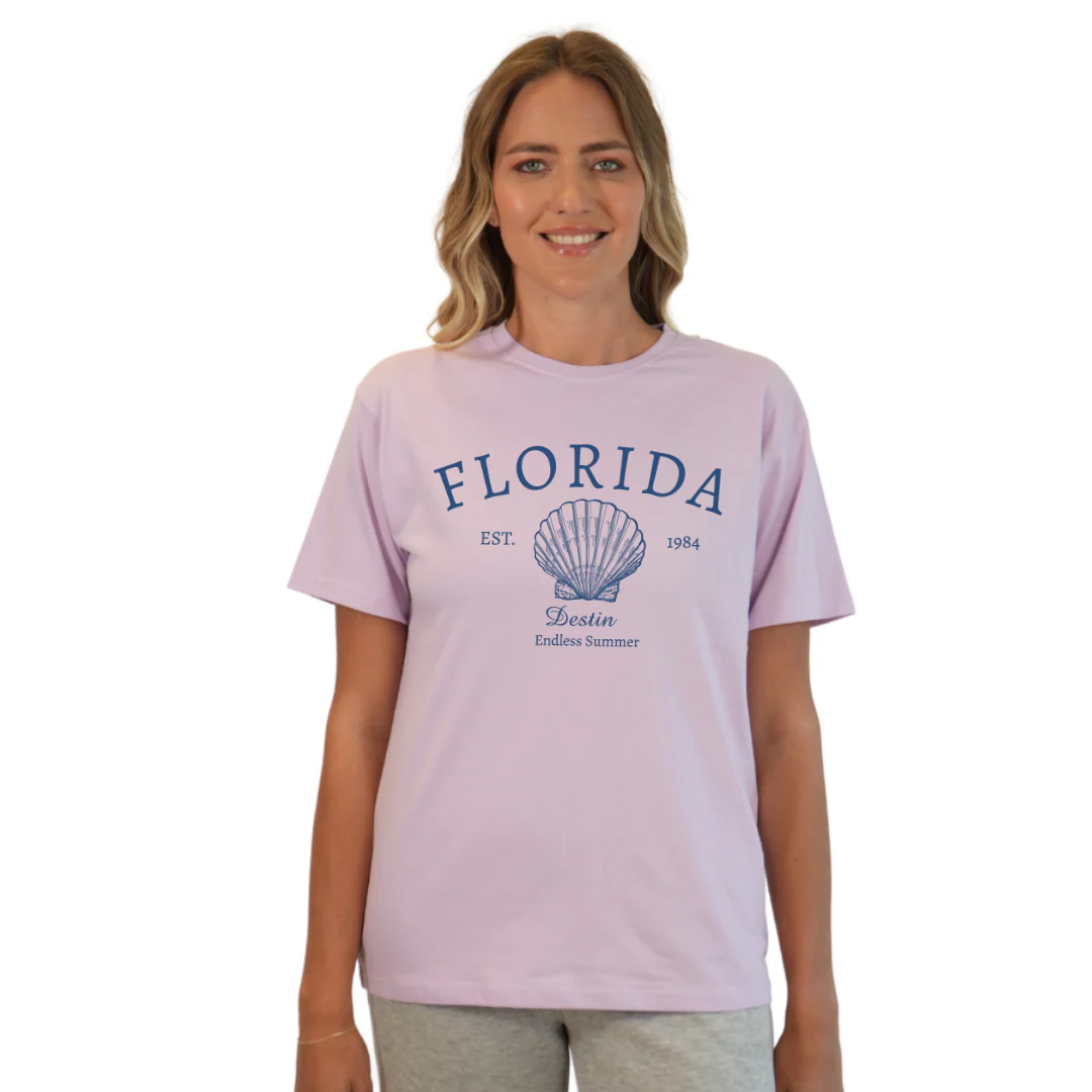 Destin Combed Cotton Women T-Shirt with a Front Florida Shell Endless Summer Design Style CC1000 - Image 10