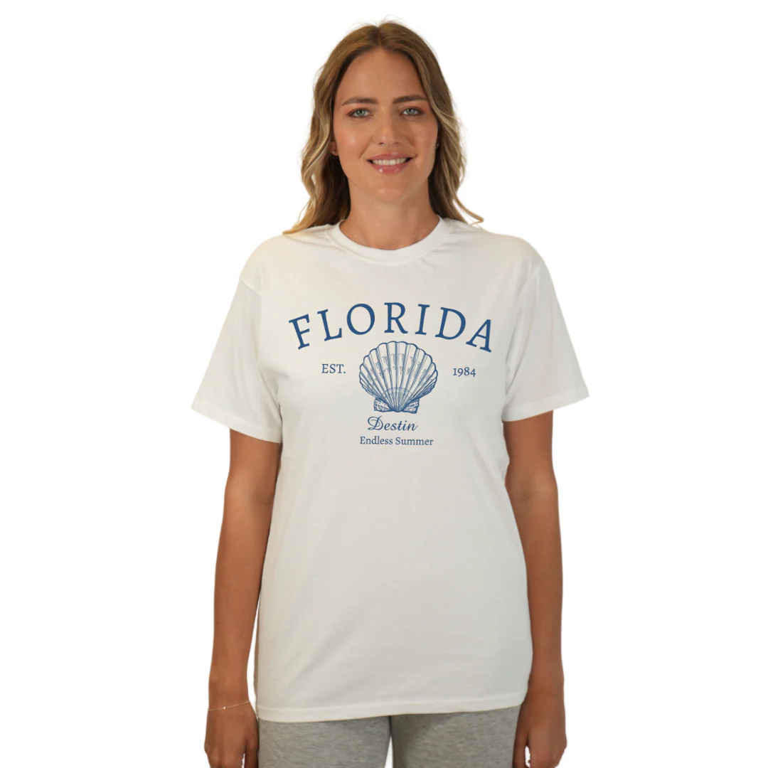 Destin Combed Cotton Women T-Shirt with a Front Florida Shell Endless Summer Design Style CC1000 - Image 11
