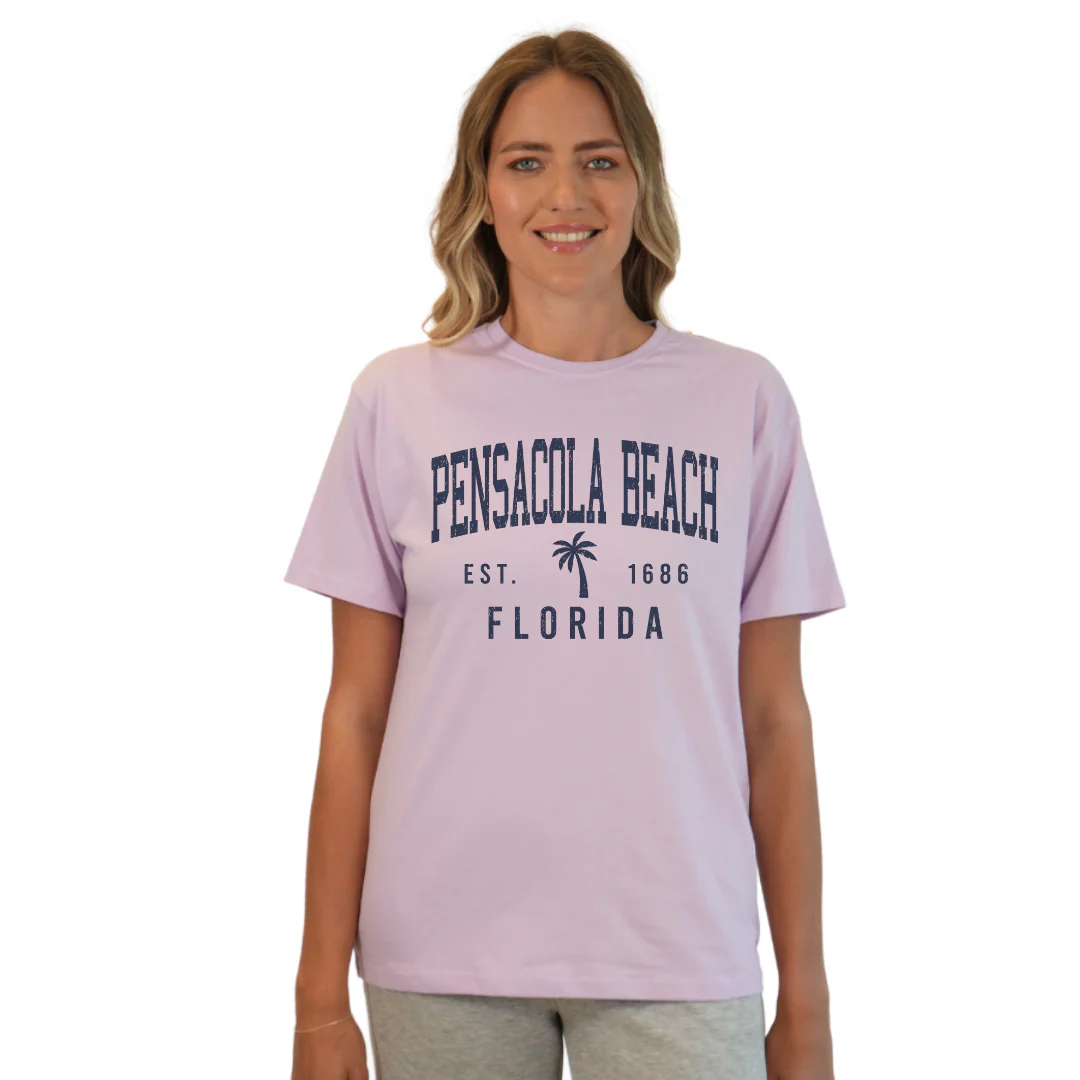 Pensacola Beach Combed Cotton Women T-Shirt with a Front Palm Tree Design Est. 1686 Style CC1000 - Image 10