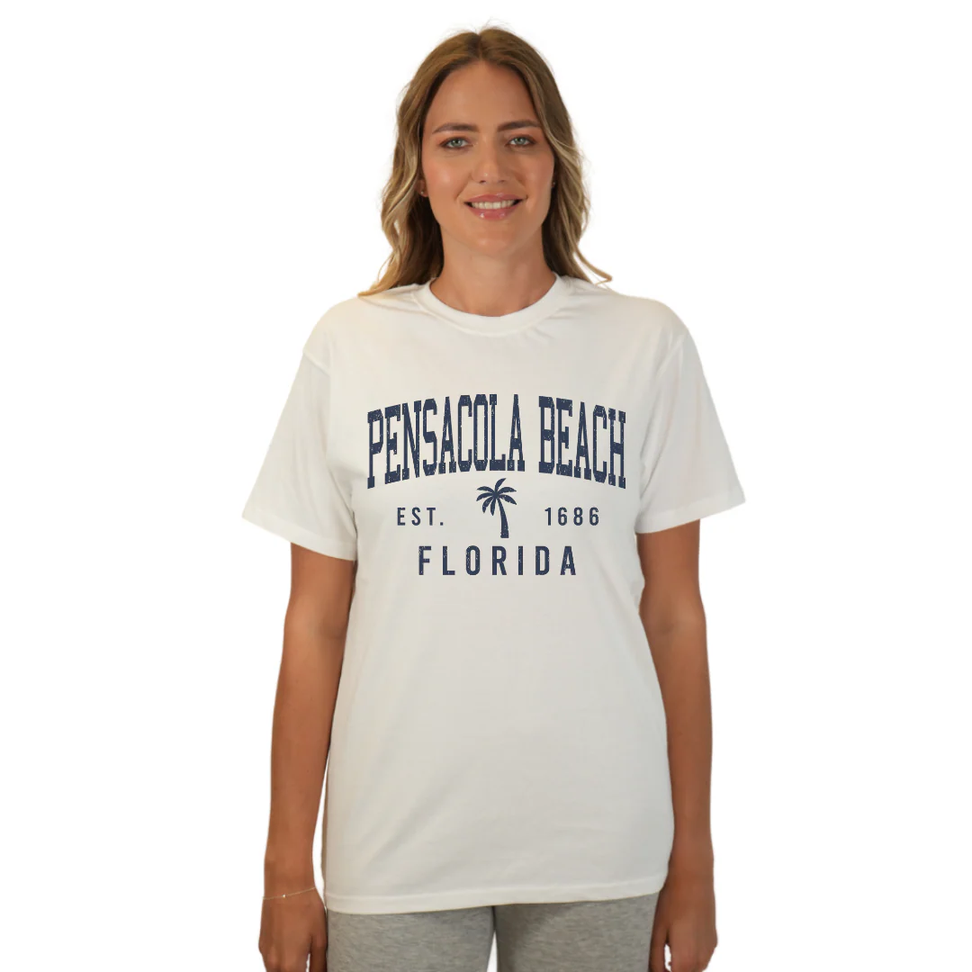 Pensacola Beach Combed Cotton Women T-Shirt with a Front Palm Tree Design Est. 1686 Style CC1000 - Image 11