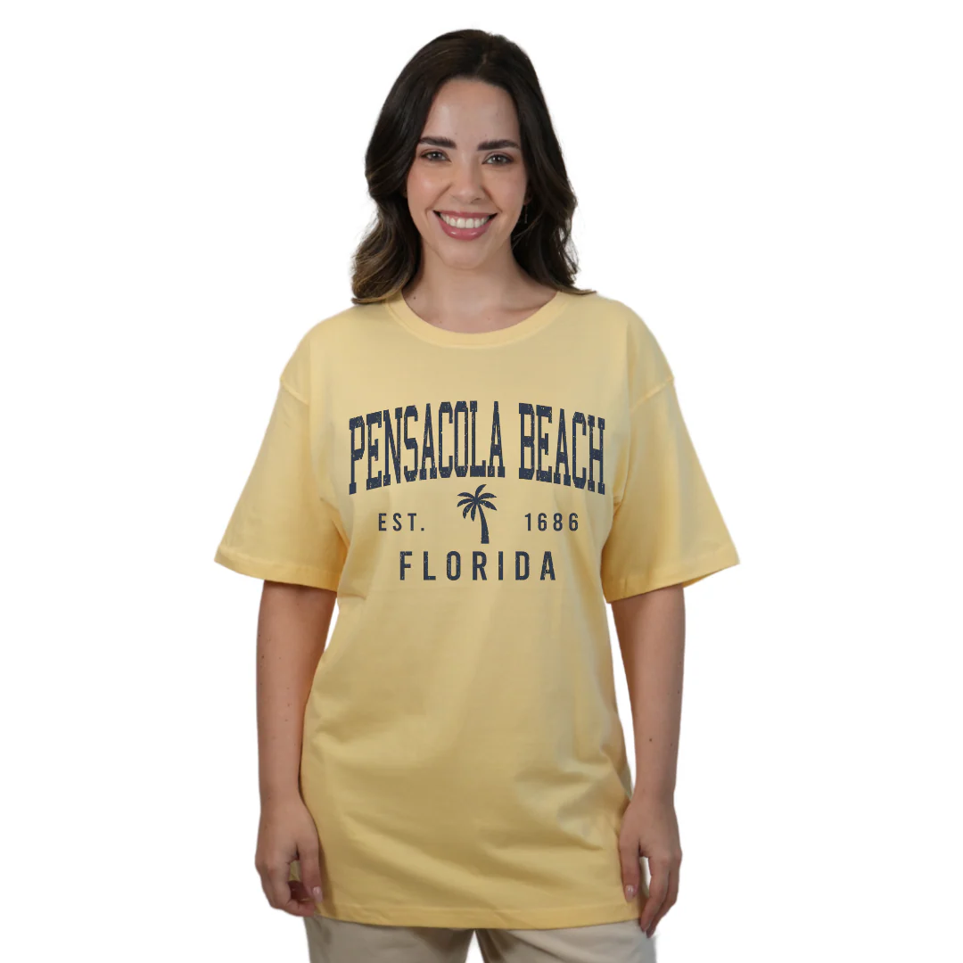 Pensacola Beach Combed Cotton Women T-Shirt with a Front Palm Tree Design Est. 1686 Style CC1000 - Image 3