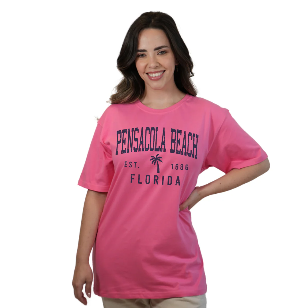 Pensacola Beach Combed Cotton Women T-Shirt with a Front Palm Tree Design Est. 1686 Style CC1000 - Image 4
