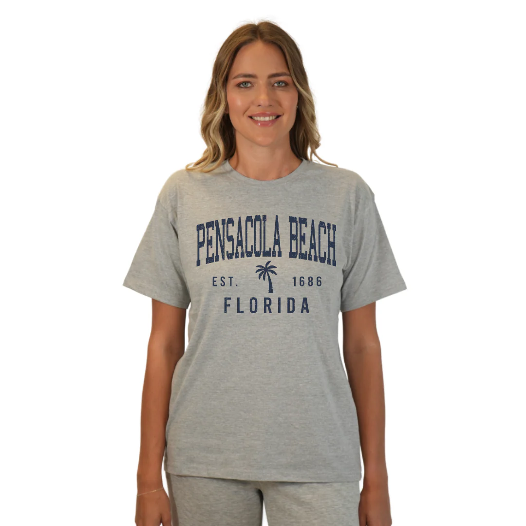Pensacola Beach Combed Cotton Women T-Shirt with a Front Palm Tree Design Est. 1686 Style CC1000 - Image 7