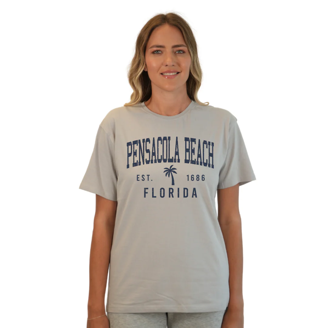 Pensacola Beach Combed Cotton Women T-Shirt with a Front Palm Tree Design Est. 1686 Style CC1000 - Image 9