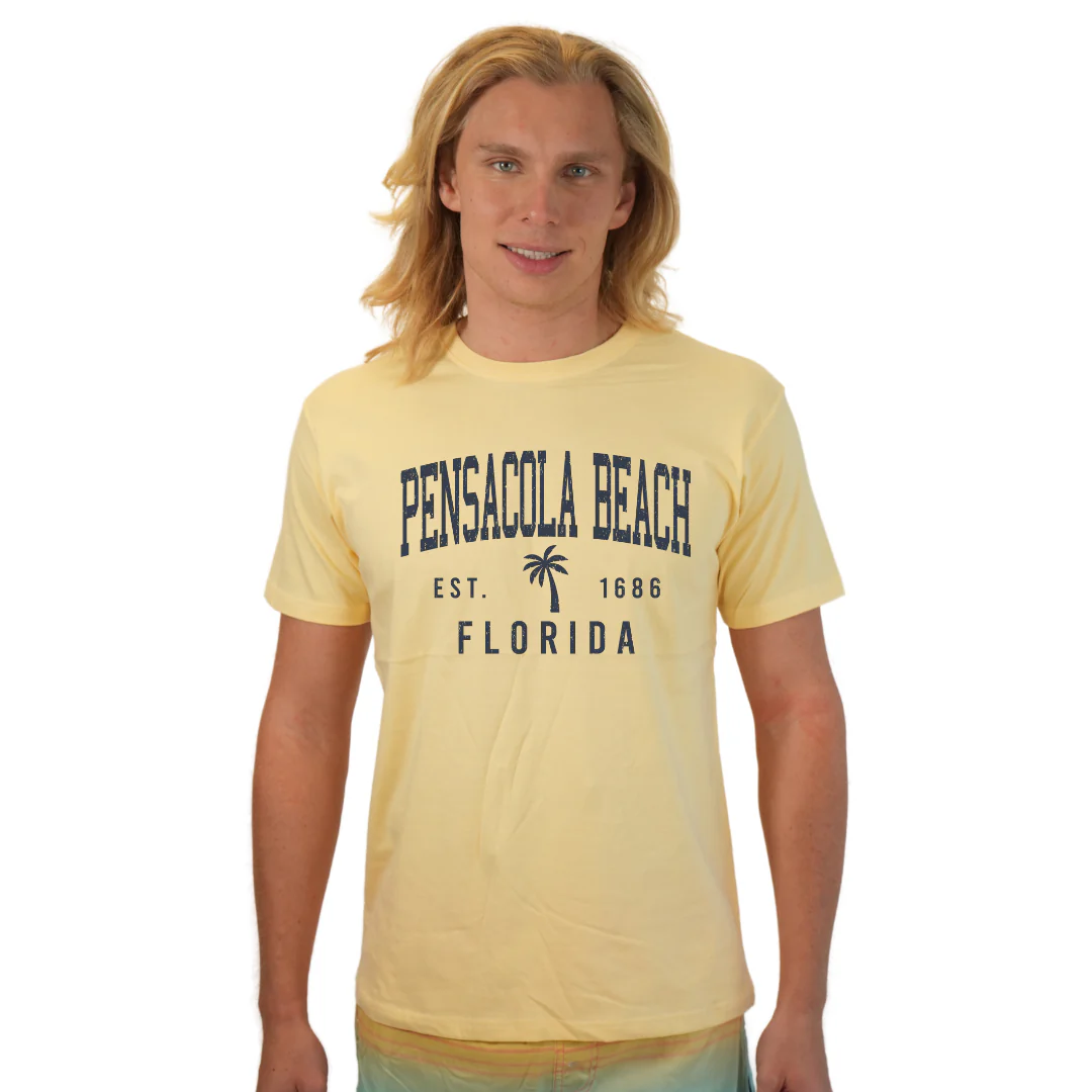 Pensacola Beach Combed Cotton Men T-Shirt with a Front Palm Tree Design Est. 1984 Style CC1000 - Image 3