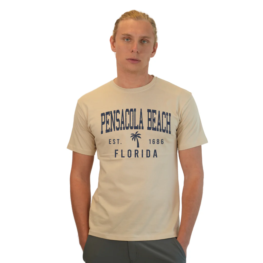 Pensacola Beach Combed Cotton Men T-Shirt with a Front Palm Tree Design Est. 1984 Style CC1000 - Image 5