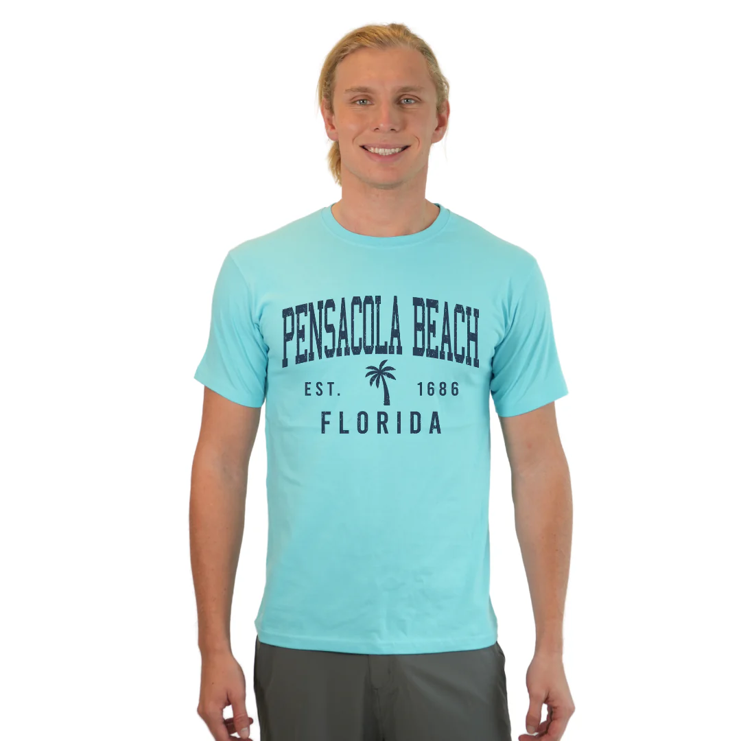 Pensacola Beach Combed Cotton Men T-Shirt with a Front Palm Tree Design Est. 1984 Style CC1000 - Image 8