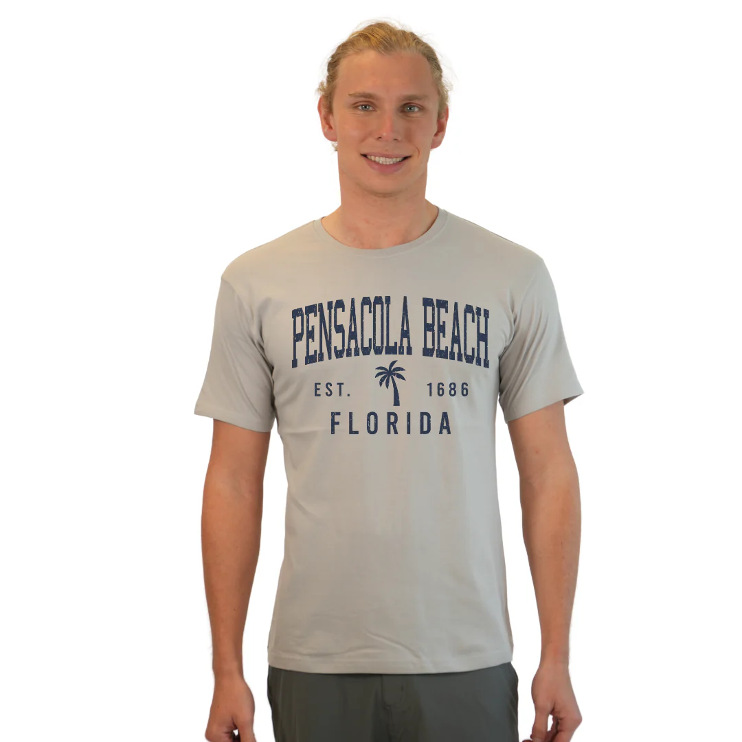 Pensacola Beach Combed Cotton Men T-Shirt with a Front Palm Tree Design Est. 1984 Style CC1000 - Image 9