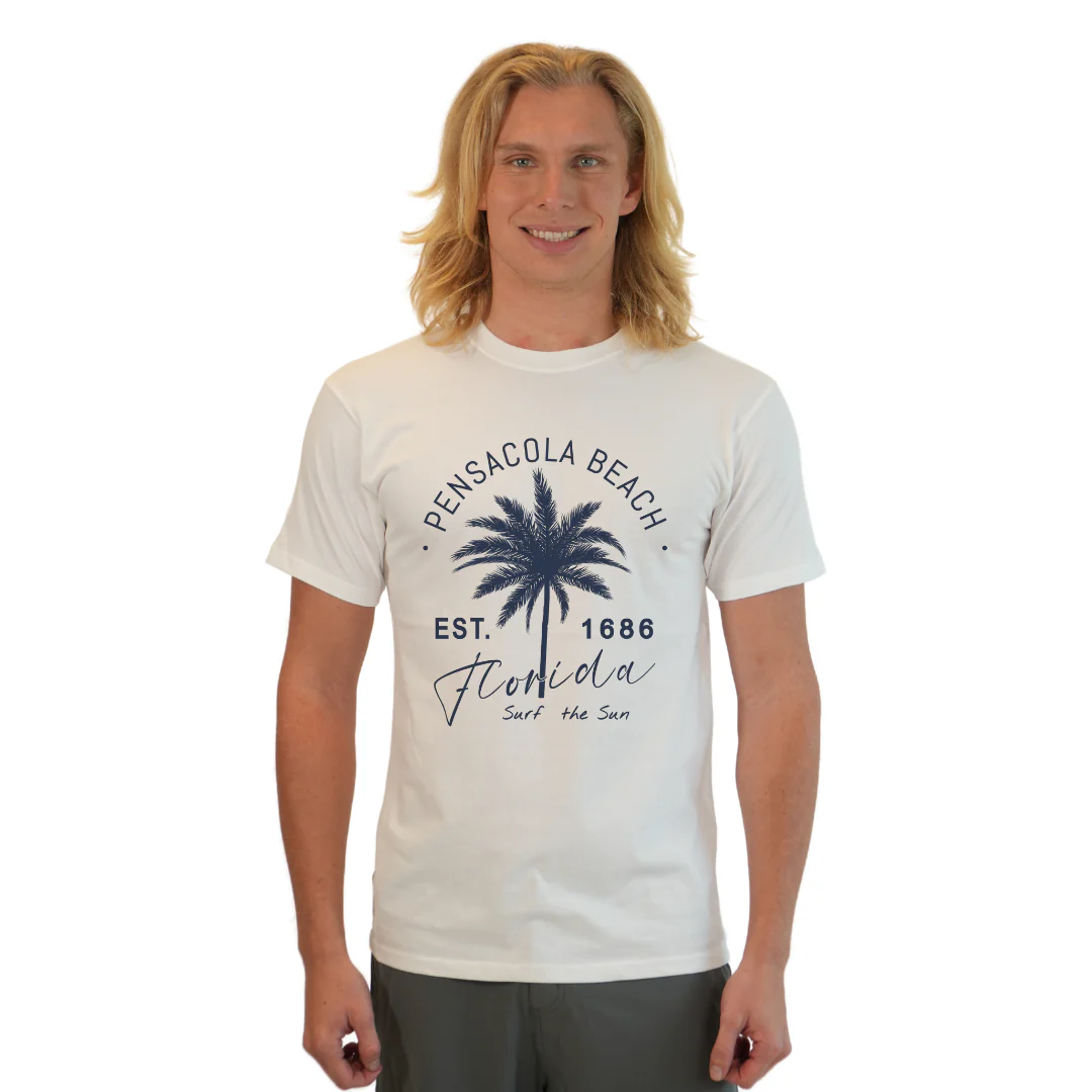 Pensacola Beach Combed Cotton Men T-Shirt with a Front Big Palm Tree Est. 1686 Design Style CC1000 - Image 11