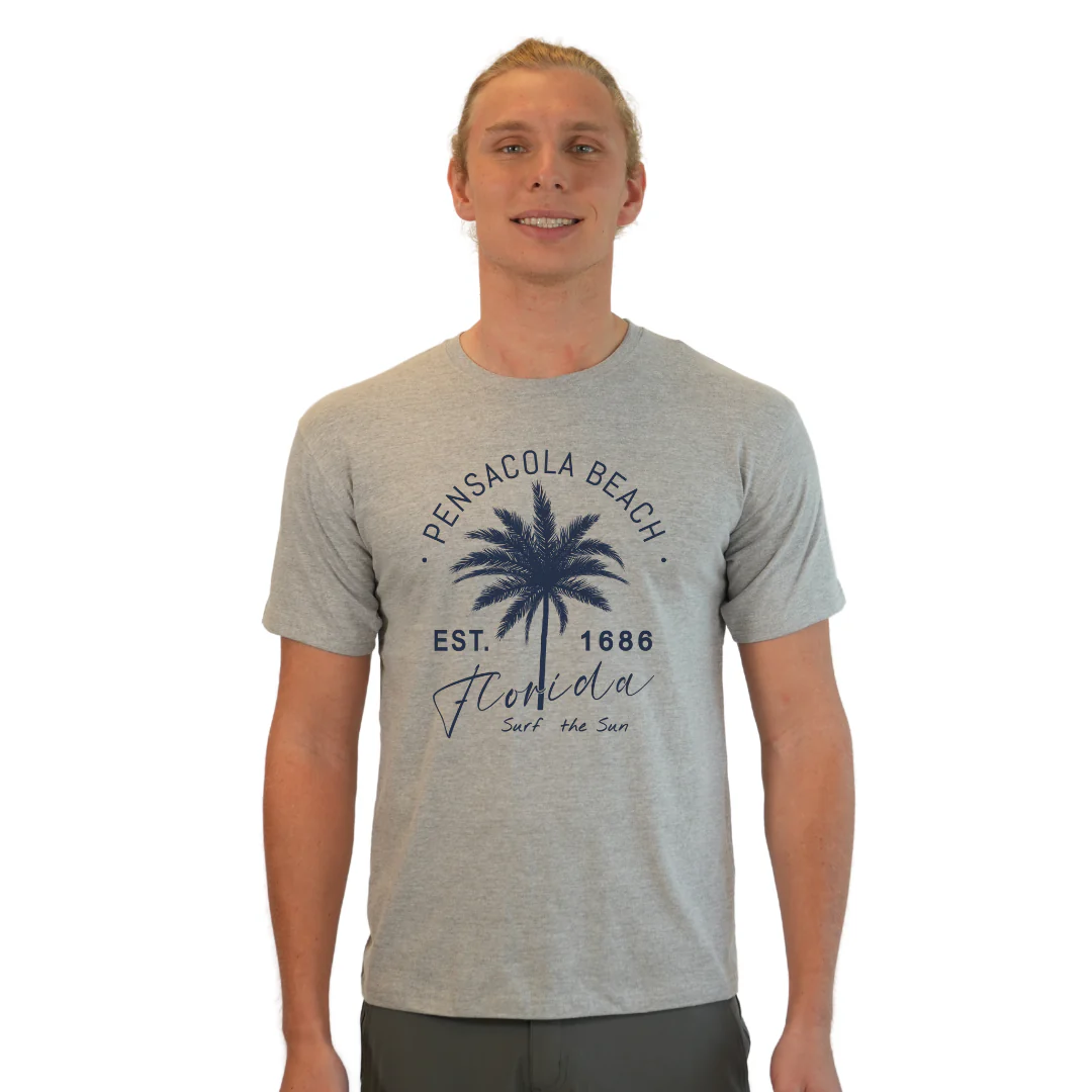 Pensacola Beach Combed Cotton Men T-Shirt with a Front Big Palm Tree Est. 1686 Design Style CC1000 - Image 8