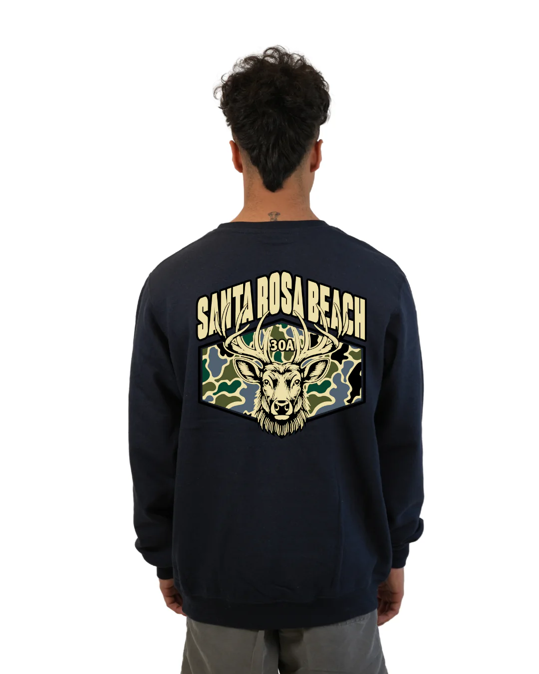 Santa Rosa Beach Deer Men Crewneck – Camouflage Edition - Image 11