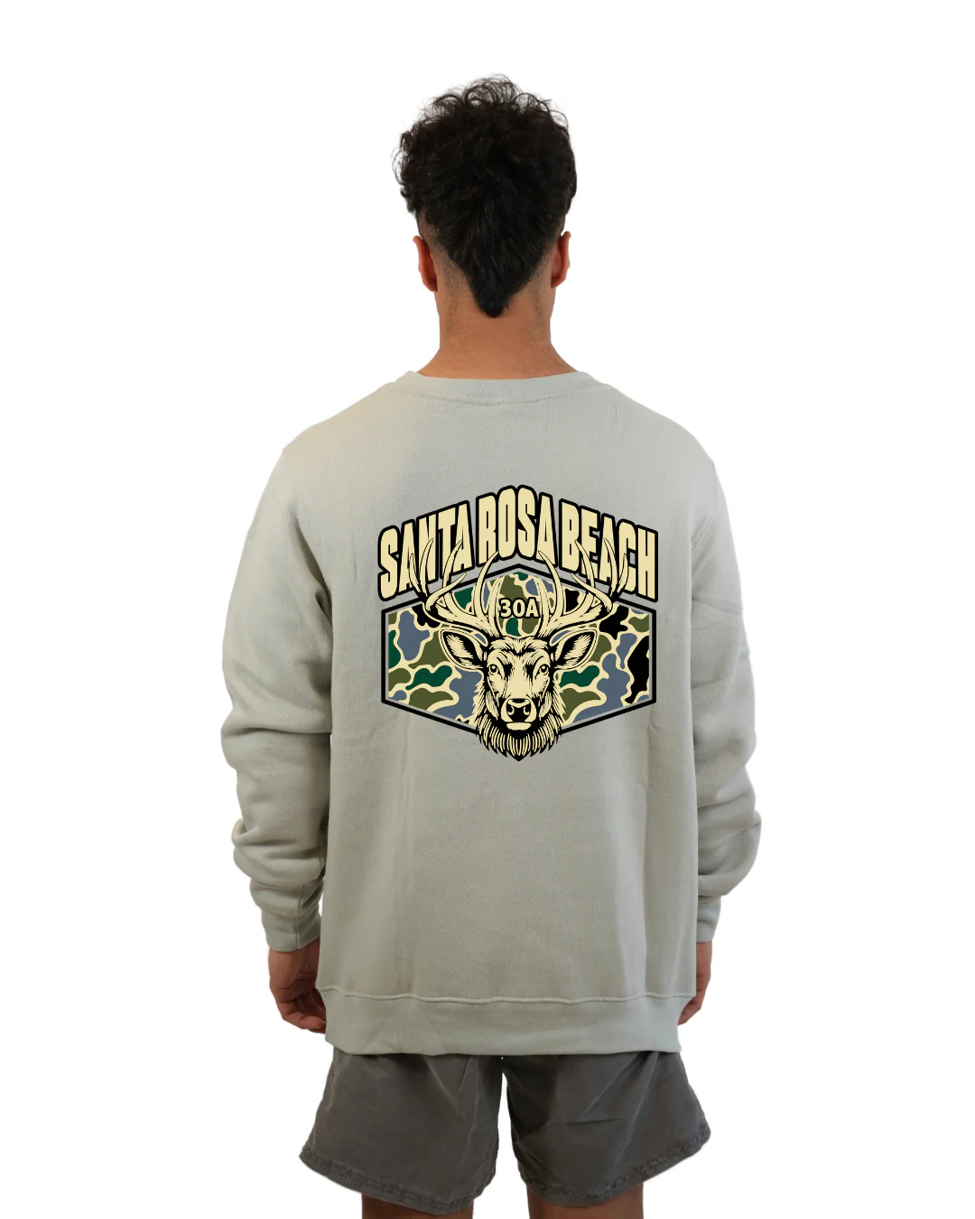 Santa Rosa Beach Deer Men Crewneck – Camouflage Edition - Image 2