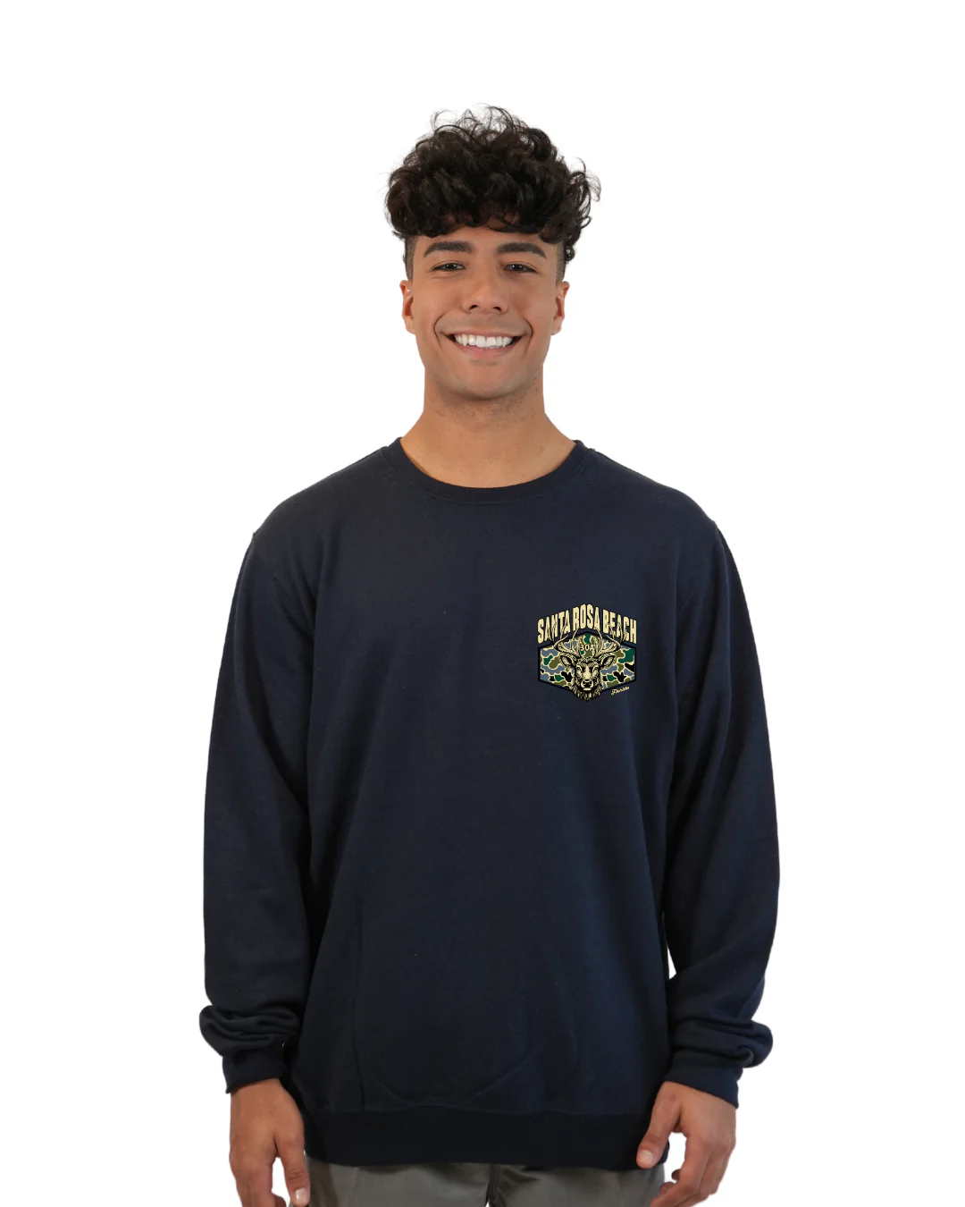 Santa Rosa Beach Deer Men Crewneck – Camouflage Edition - Image 3