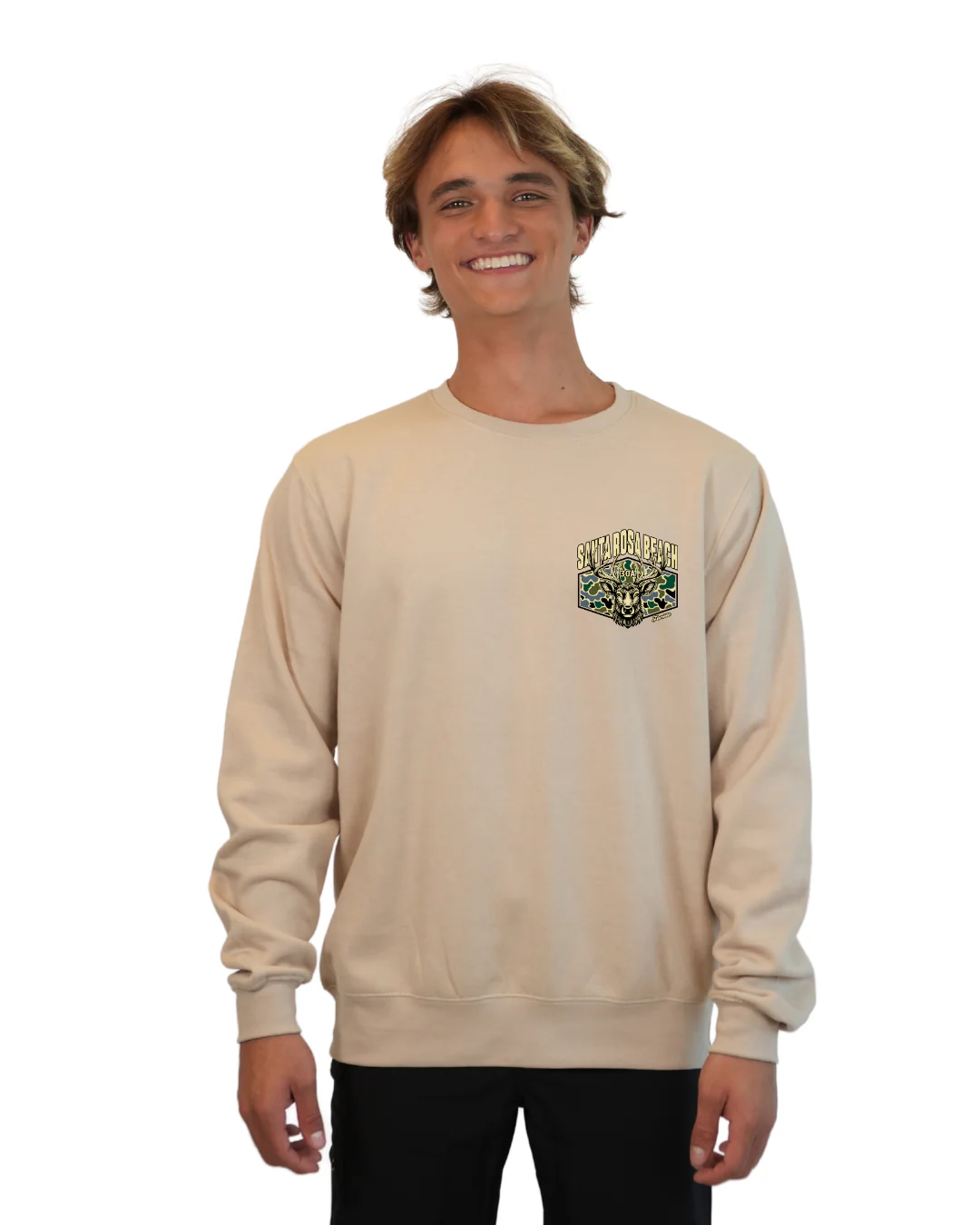 Santa Rosa Beach Deer Men Crewneck – Camouflage Edition - Image 4