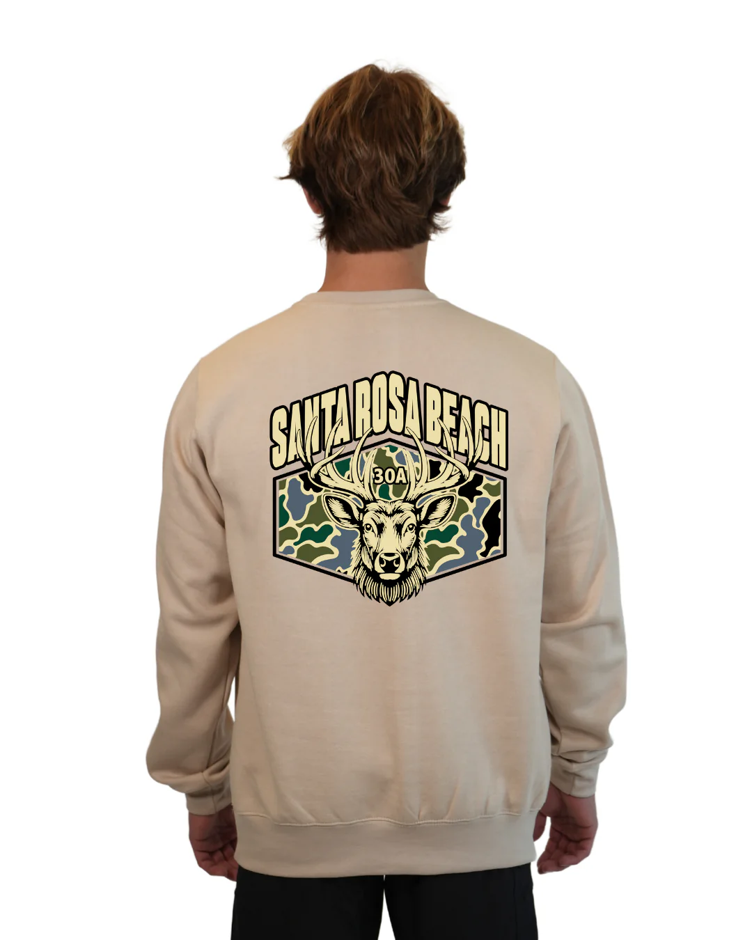 Santa Rosa Beach Deer Men Crewneck – Camouflage Edition - Image 8