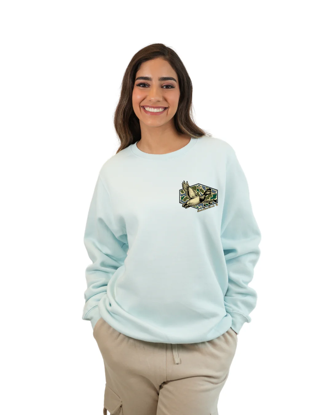 Santa Rosa Beach Duck Women Crewneck – Camouflage Edition - Image 5