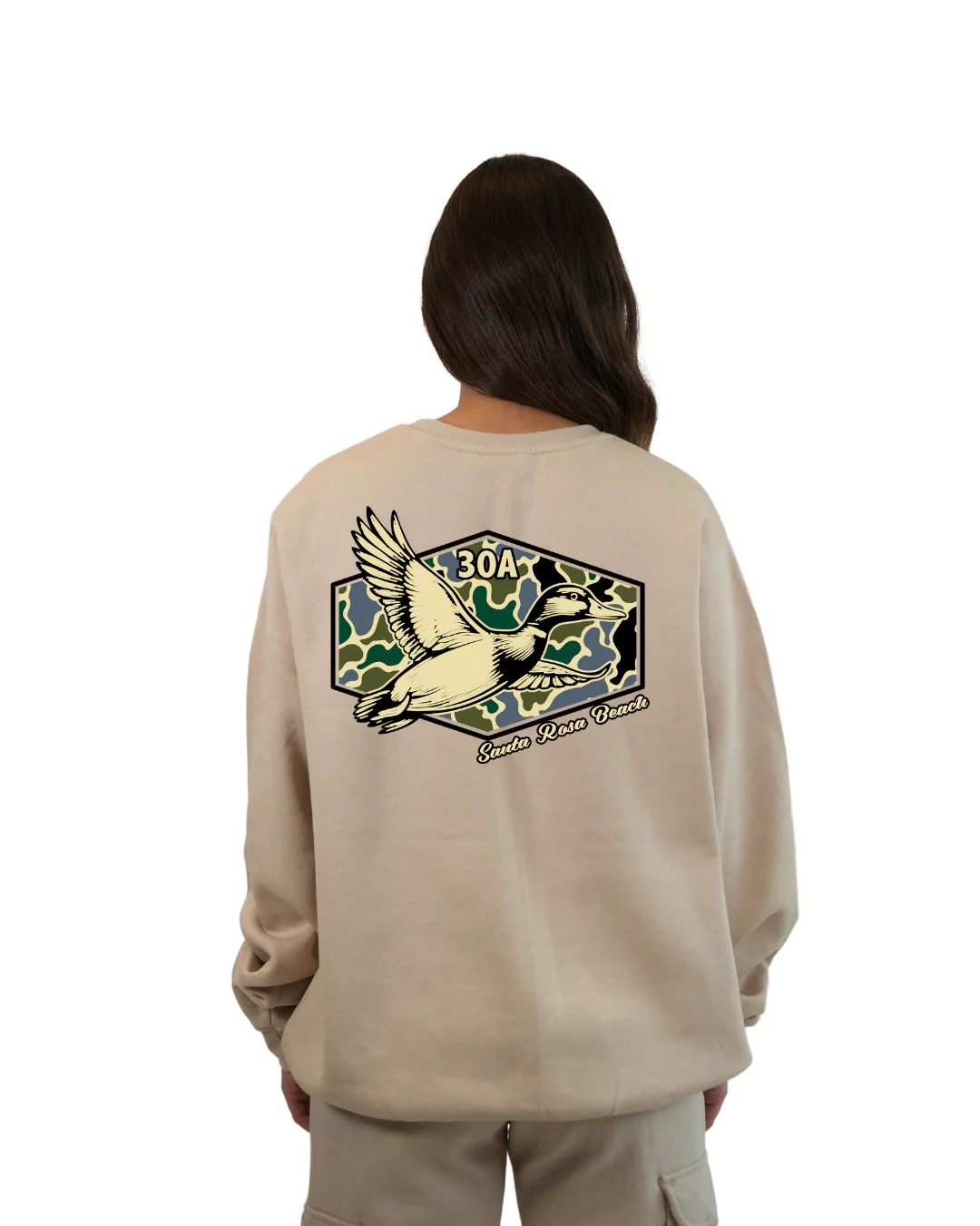 Santa Rosa Beach Duck Women Crewneck – Camouflage Edition - Image 6