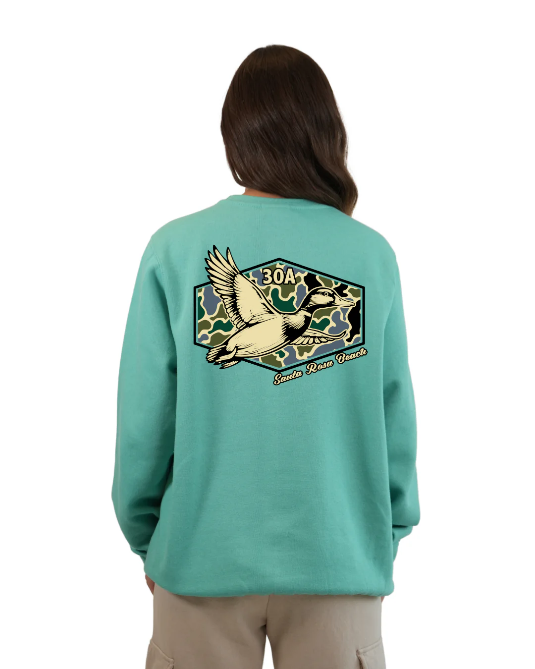 Santa Rosa Beach Duck Women Crewneck – Camouflage Edition - Image 7