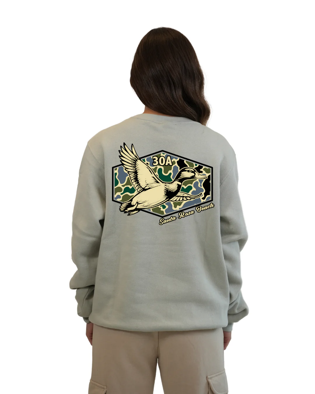 Santa Rosa Beach Duck Women Crewneck – Camouflage Edition - Image 8