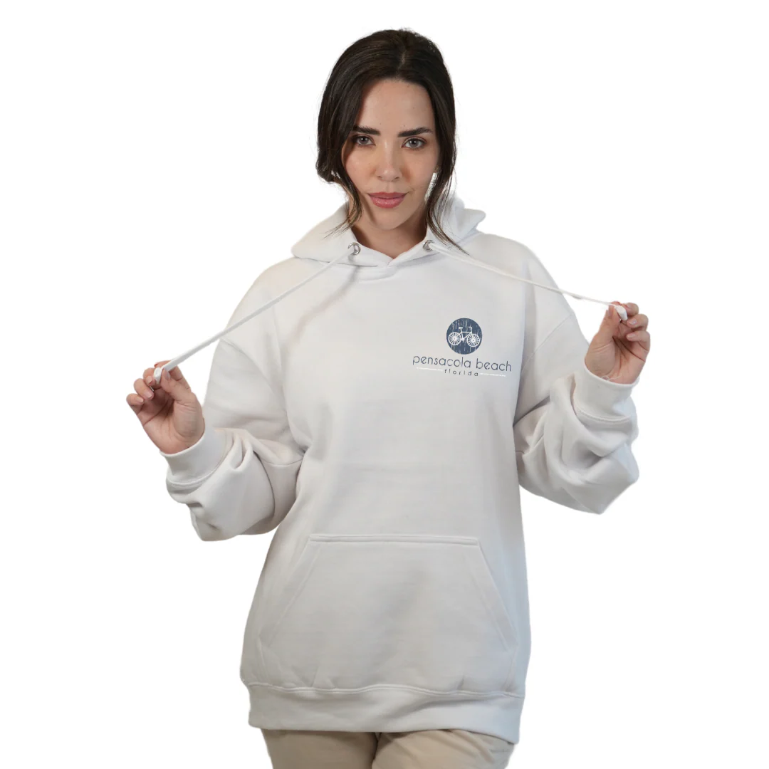 Pensacola Beach front bycicle pocket design and back big Bycicle Design Pullover Hoodie Women Style 252 - Image 3