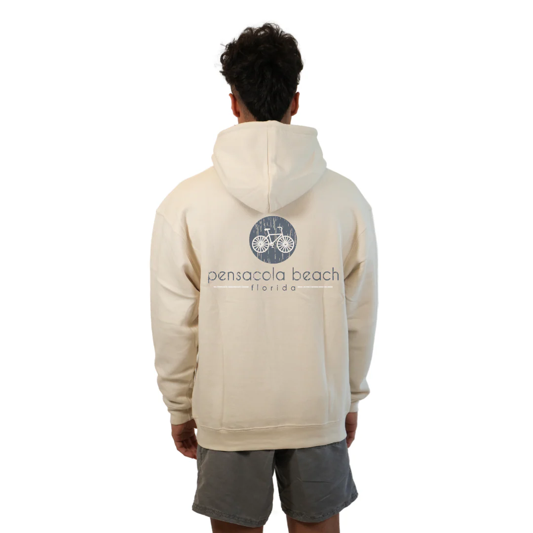 Pensacola Beach front bycicle pocket design and back big Bycicle Design Pullover Hoodie Men Style 252 - Image 6