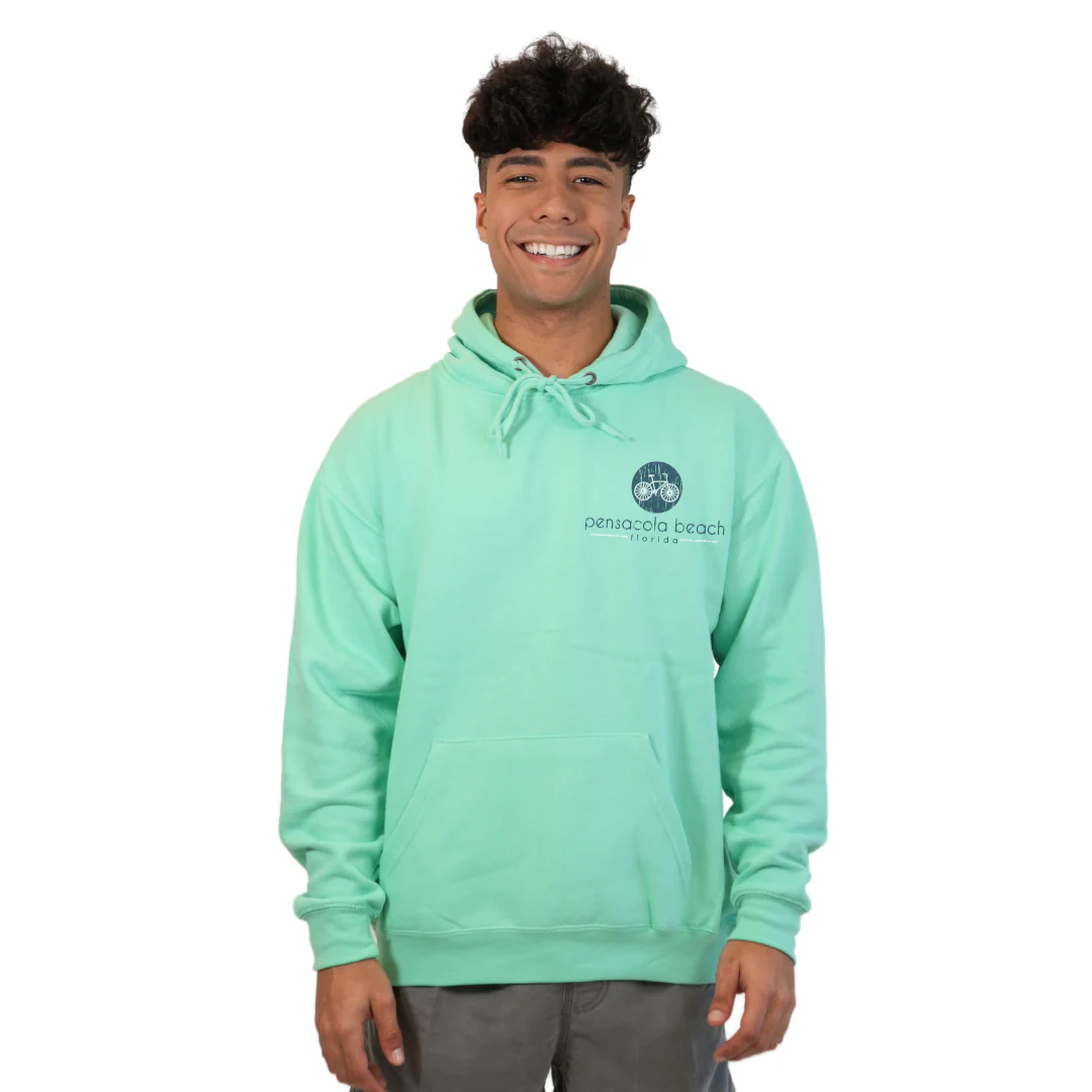 Pensacola Beach front bycicle pocket design and back big Bycicle Design Pullover Hoodie Men Style 252 - Image 7