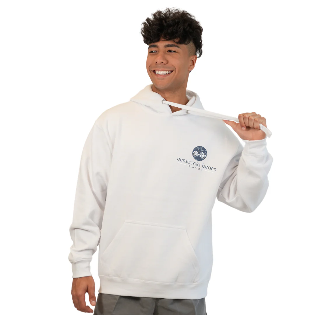 Pensacola Beach front bycicle pocket design and back big Bycicle Design Pullover Hoodie Men Style 252 - Image 9