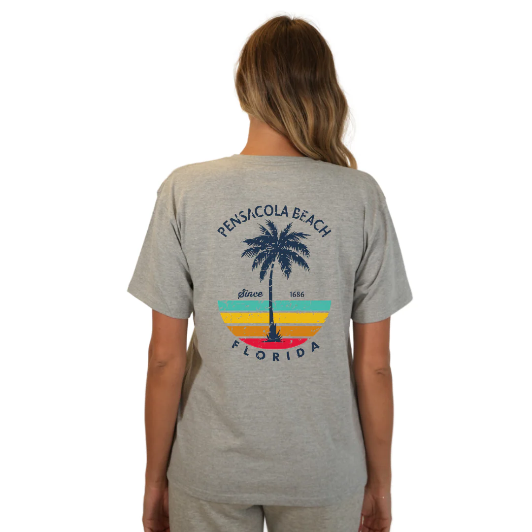 Pensacola Beach  Palm Tree/ Stripes Combed/Cotton Women T-Shirt Style Cc1000 - Image 13