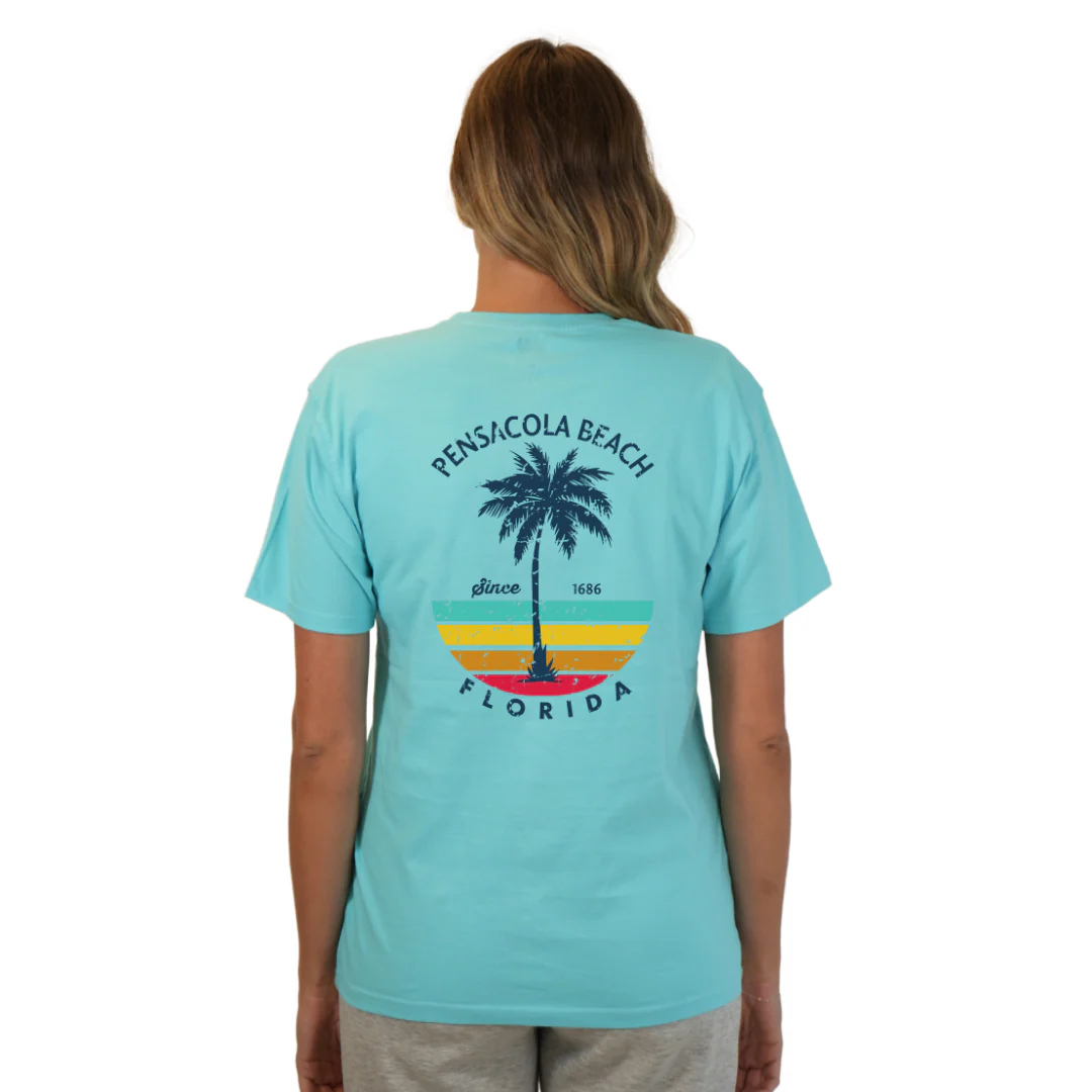 Pensacola Beach  Palm Tree/ Stripes Combed/Cotton Women T-Shirt Style Cc1000 - Image 15