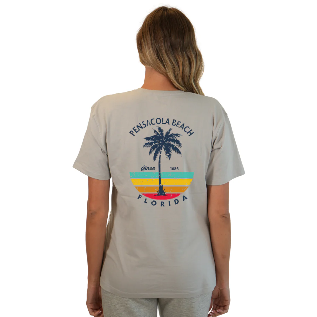 Pensacola Beach  Palm Tree/ Stripes Combed/Cotton Women T-Shirt Style Cc1000 - Image 17