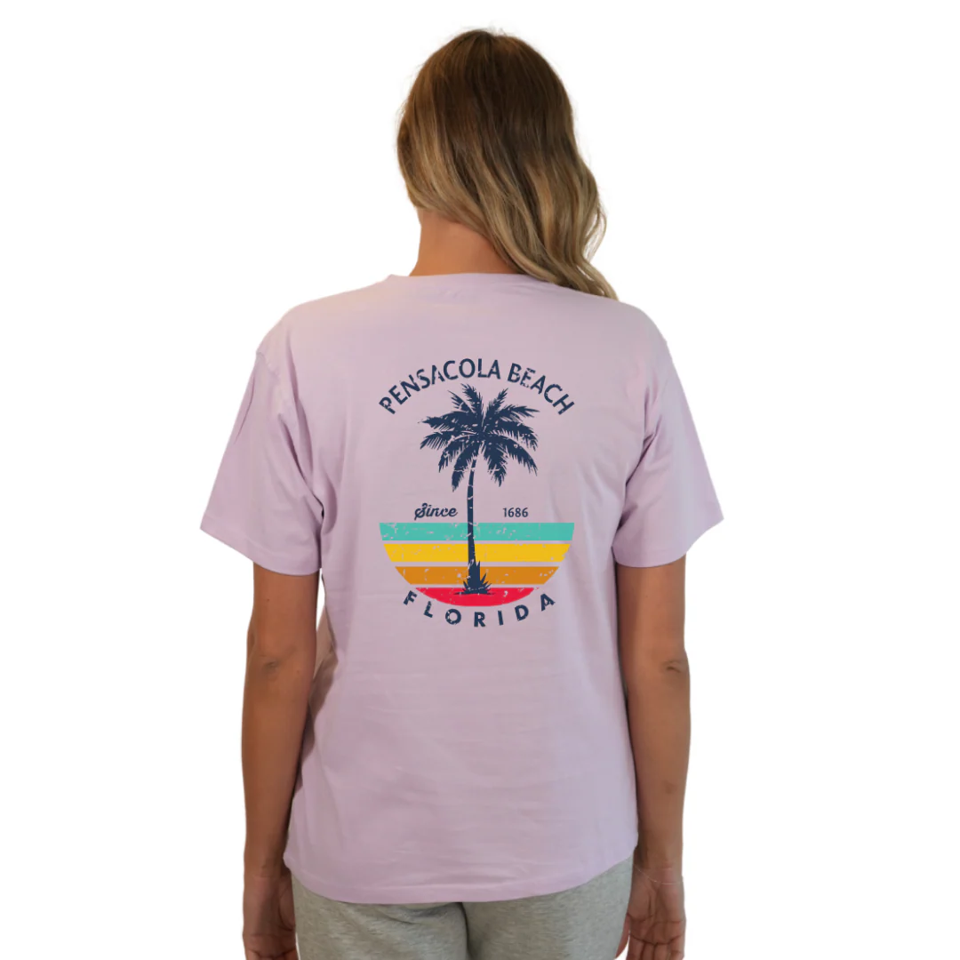 Pensacola Beach  Palm Tree/ Stripes Combed/Cotton Women T-Shirt Style Cc1000 - Image 19