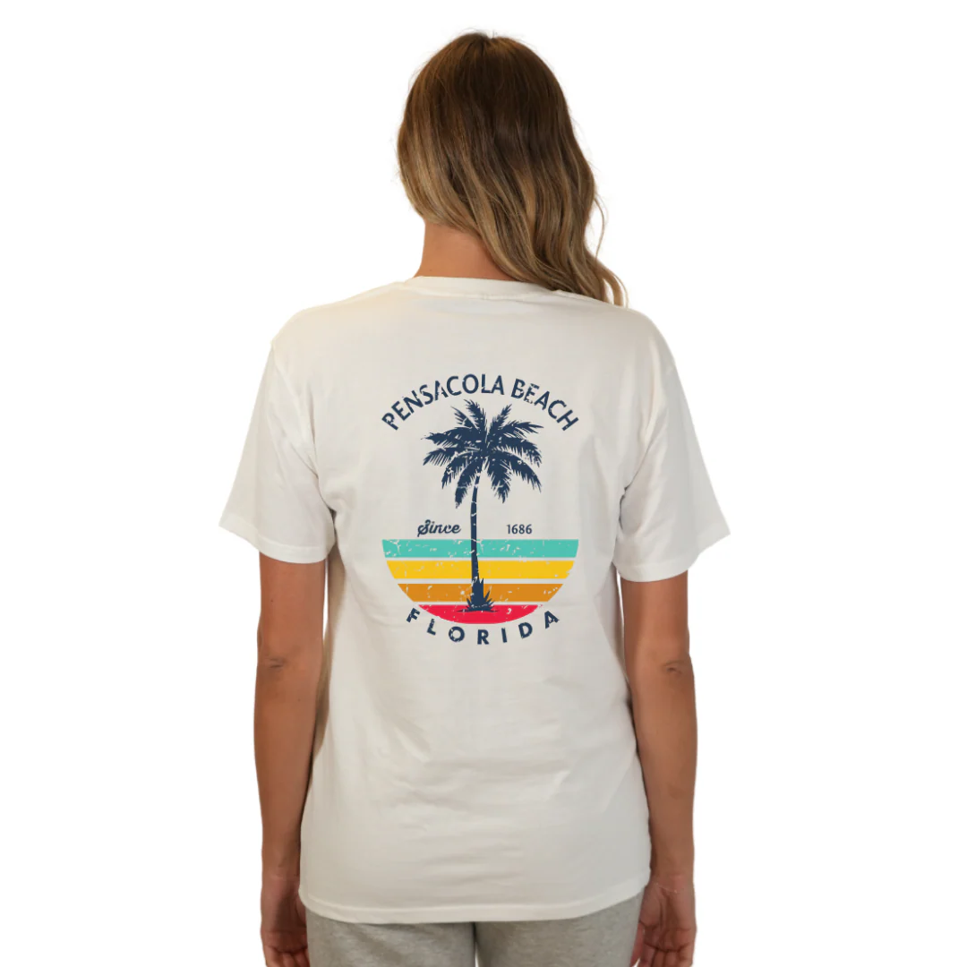 Pensacola Beach  Palm Tree/ Stripes Combed/Cotton Women T-Shirt Style Cc1000 - Image 21