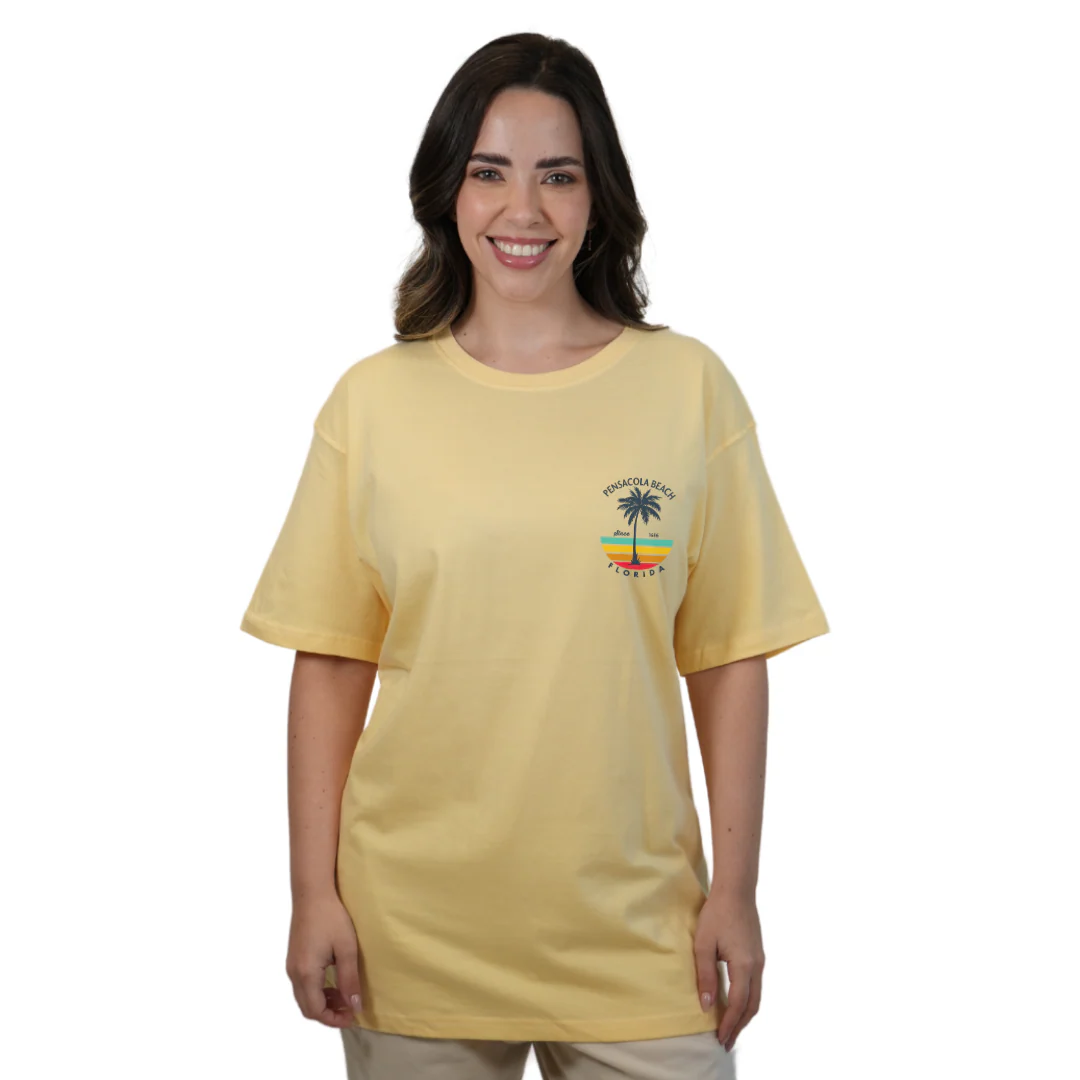 Pensacola Beach  Palm Tree/ Stripes Combed/Cotton Women T-Shirt Style Cc1000 - Image 3