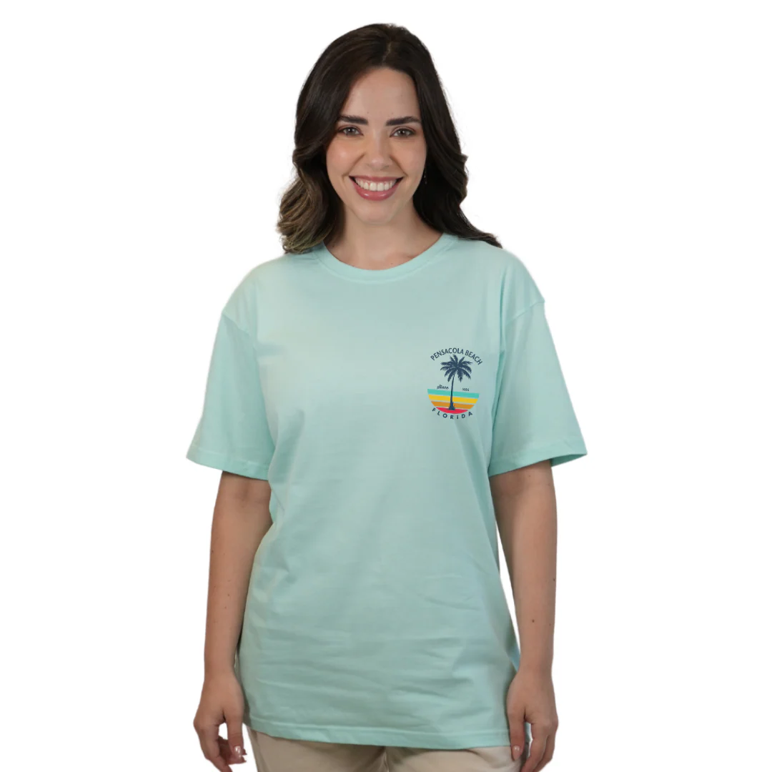 Pensacola Beach  Palm Tree/ Stripes Combed/Cotton Women T-Shirt Style Cc1000 - Image 5
