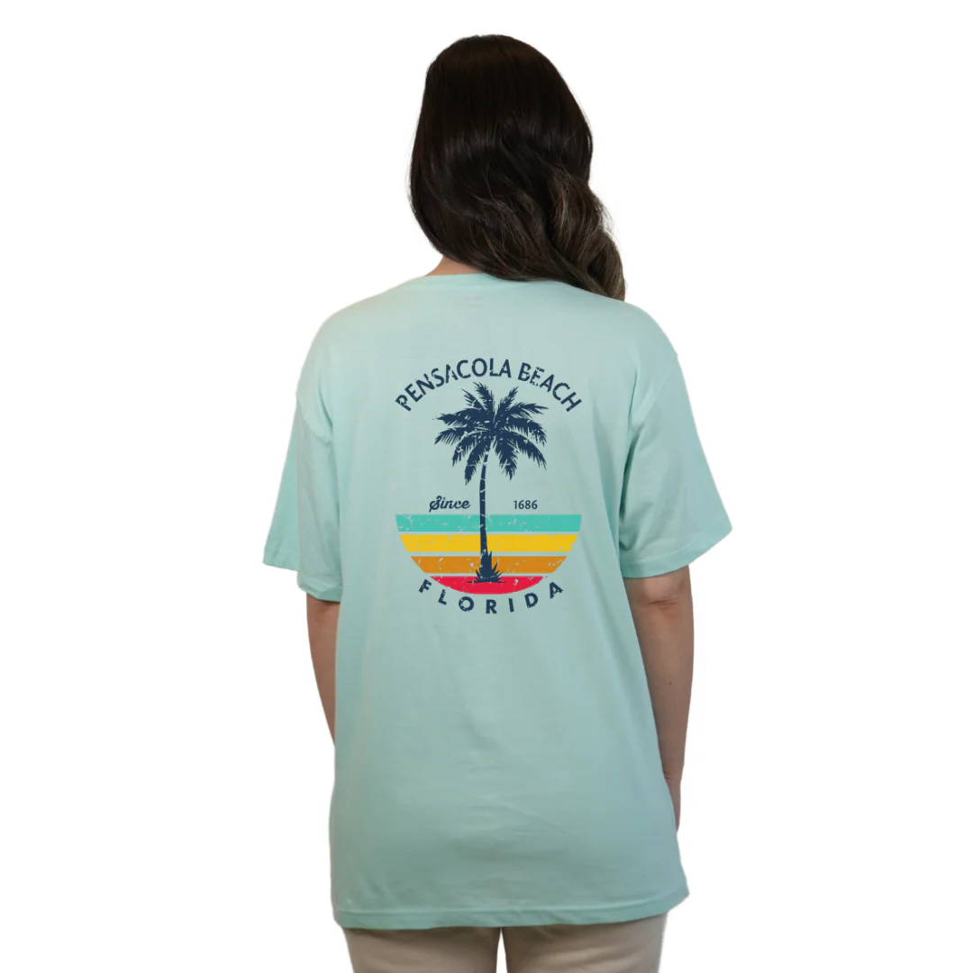 Pensacola Beach  Palm Tree/ Stripes Combed/Cotton Women T-Shirt Style Cc1000 - Image 6