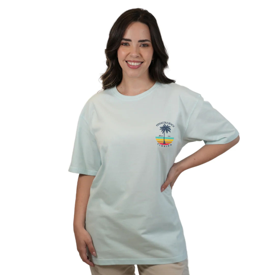 Pensacola Beach  Palm Tree/ Stripes Combed/Cotton Women T-Shirt Style Cc1000 - Image 7