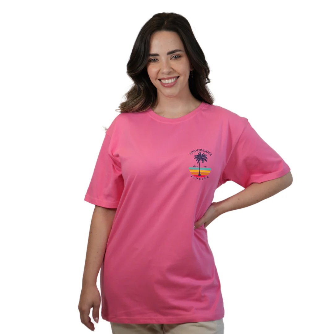 Pensacola Beach  Palm Tree/ Stripes Combed/Cotton Women T-Shirt Style Cc1000 - Image 8