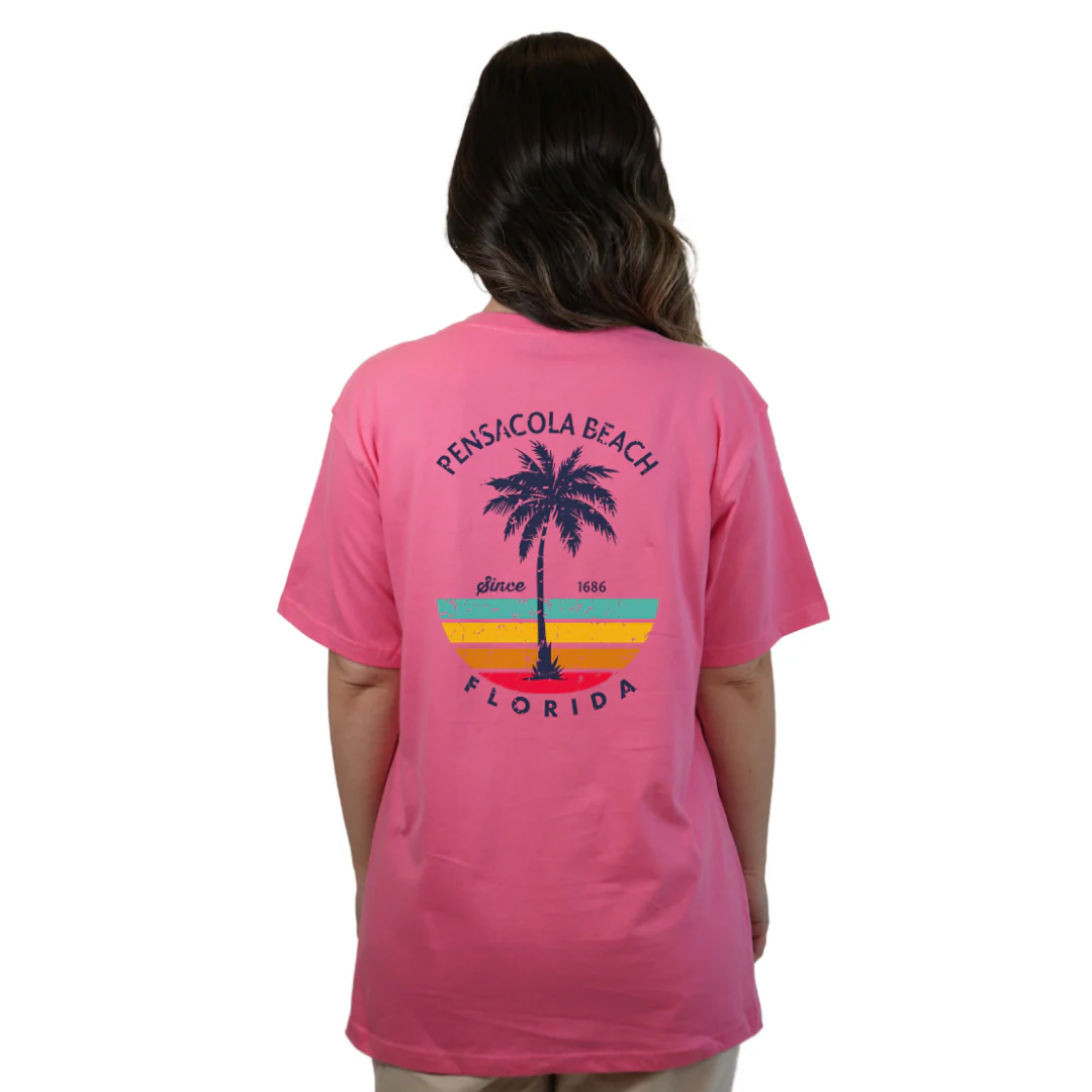 Pensacola Beach  Palm Tree/ Stripes Combed/Cotton Women T-Shirt Style Cc1000 - Image 9