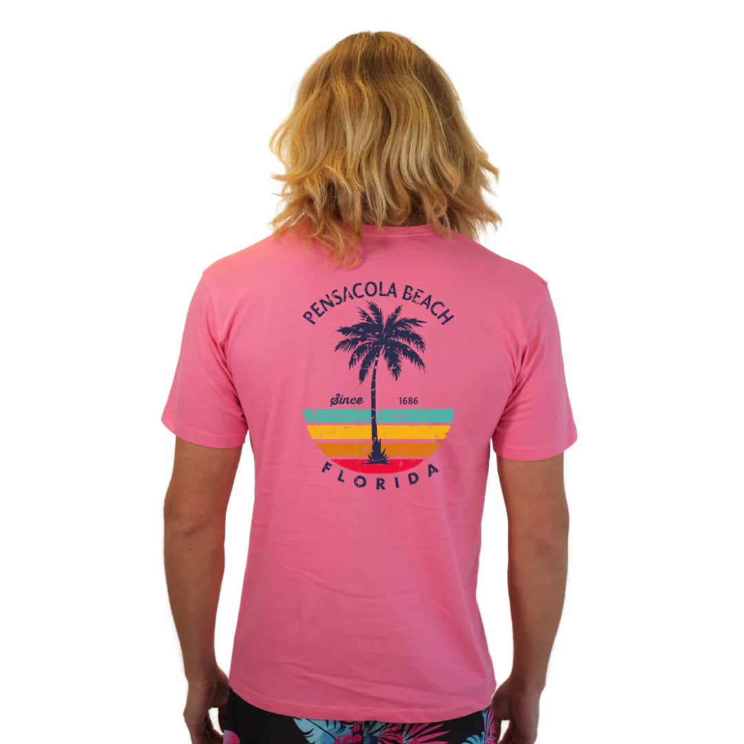 Pensacola Beach  Palm Tree/ Stripes Combed/Cotton Men T-Shirt Style Cc1000 - Image 10