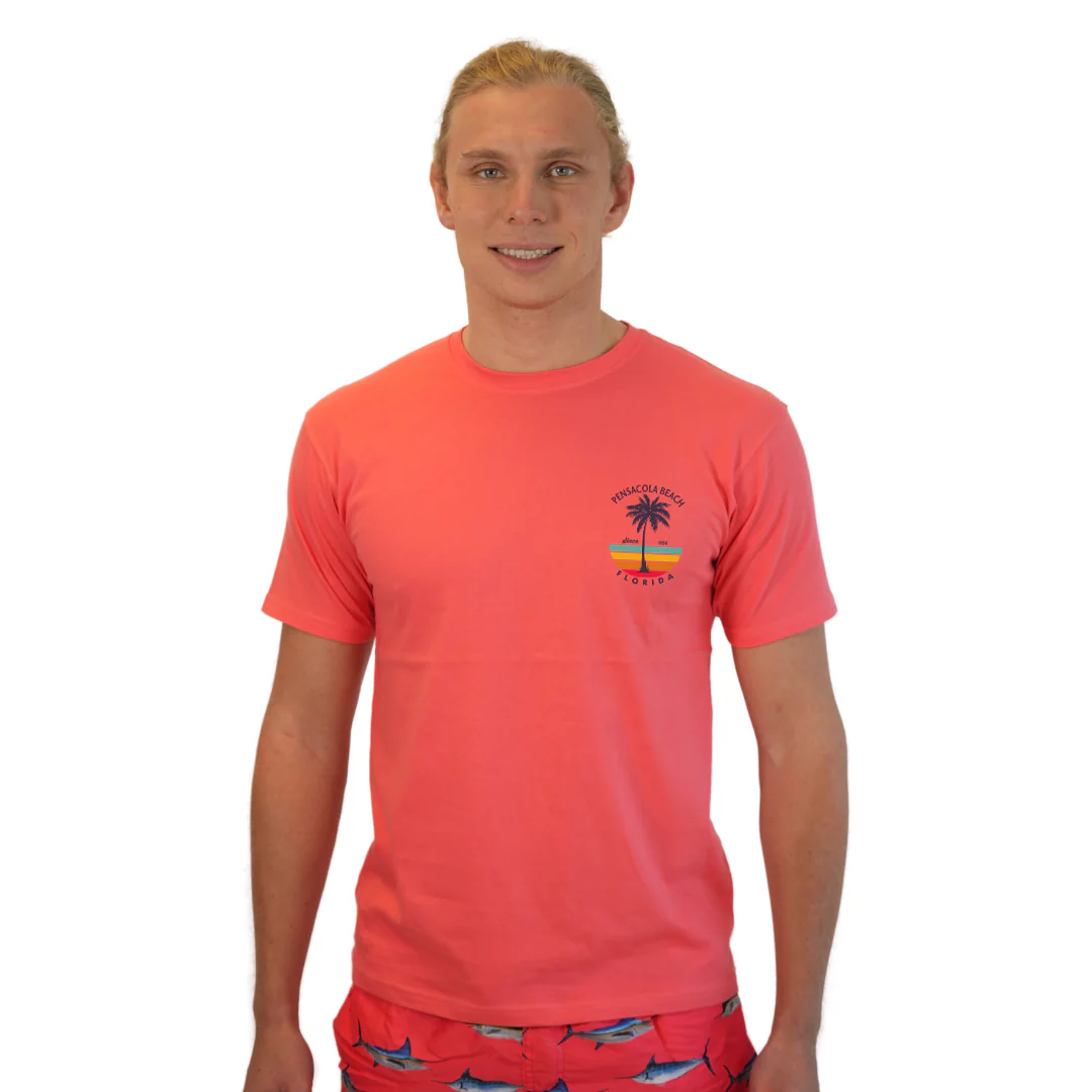 Pensacola Beach  Palm Tree/ Stripes Combed/Cotton Men T-Shirt Style Cc1000 - Image 11
