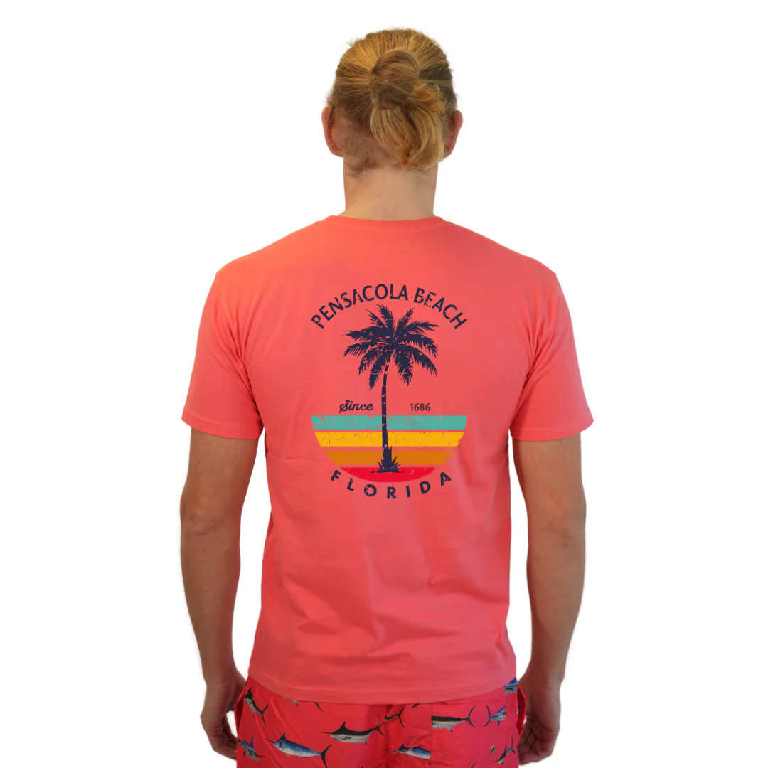 Pensacola Beach  Palm Tree/ Stripes Combed/Cotton Men T-Shirt Style Cc1000 - Image 12