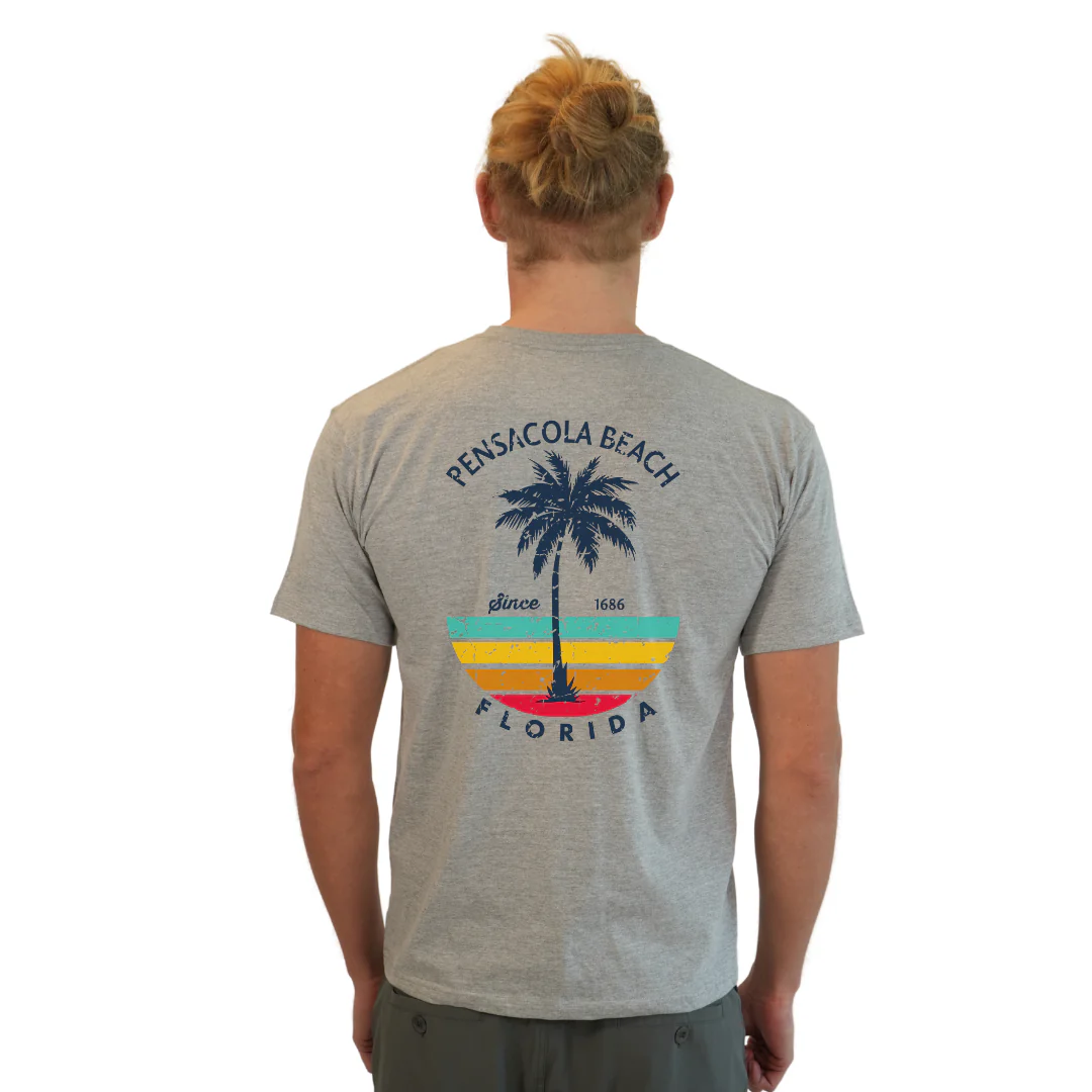 Pensacola Beach  Palm Tree/ Stripes Combed/Cotton Men T-Shirt Style Cc1000 - Image 14