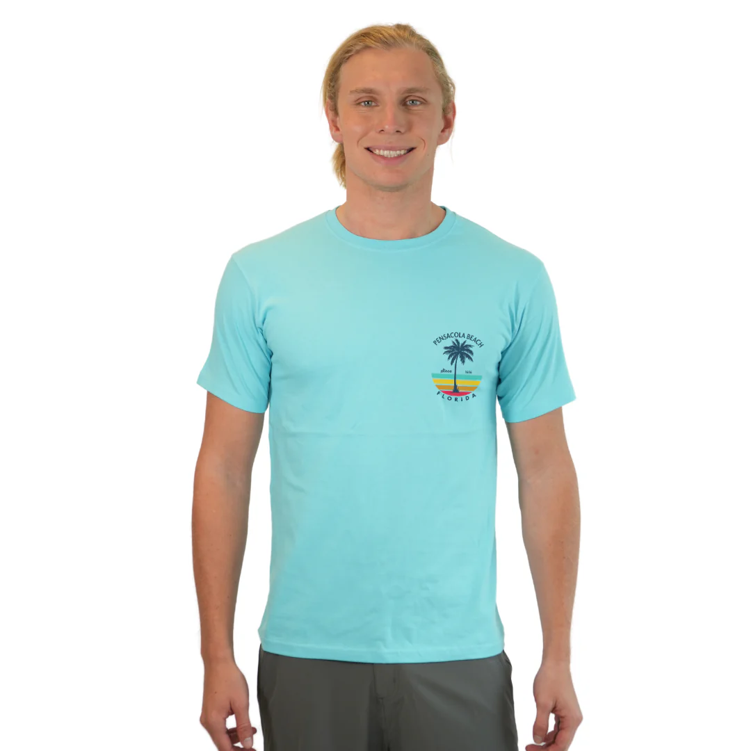 Pensacola Beach  Palm Tree/ Stripes Combed/Cotton Men T-Shirt Style Cc1000 - Image 15
