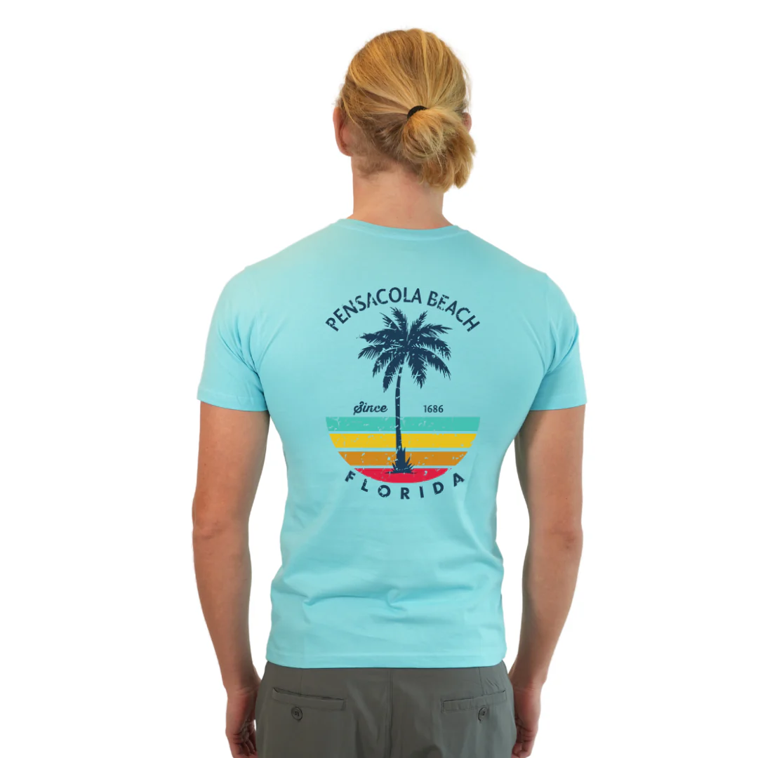 Pensacola Beach  Palm Tree/ Stripes Combed/Cotton Men T-Shirt Style Cc1000 - Image 16