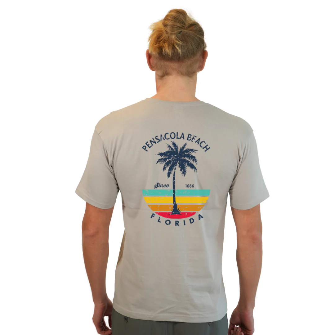 Pensacola Beach  Palm Tree/ Stripes Combed/Cotton Men T-Shirt Style Cc1000 - Image 18