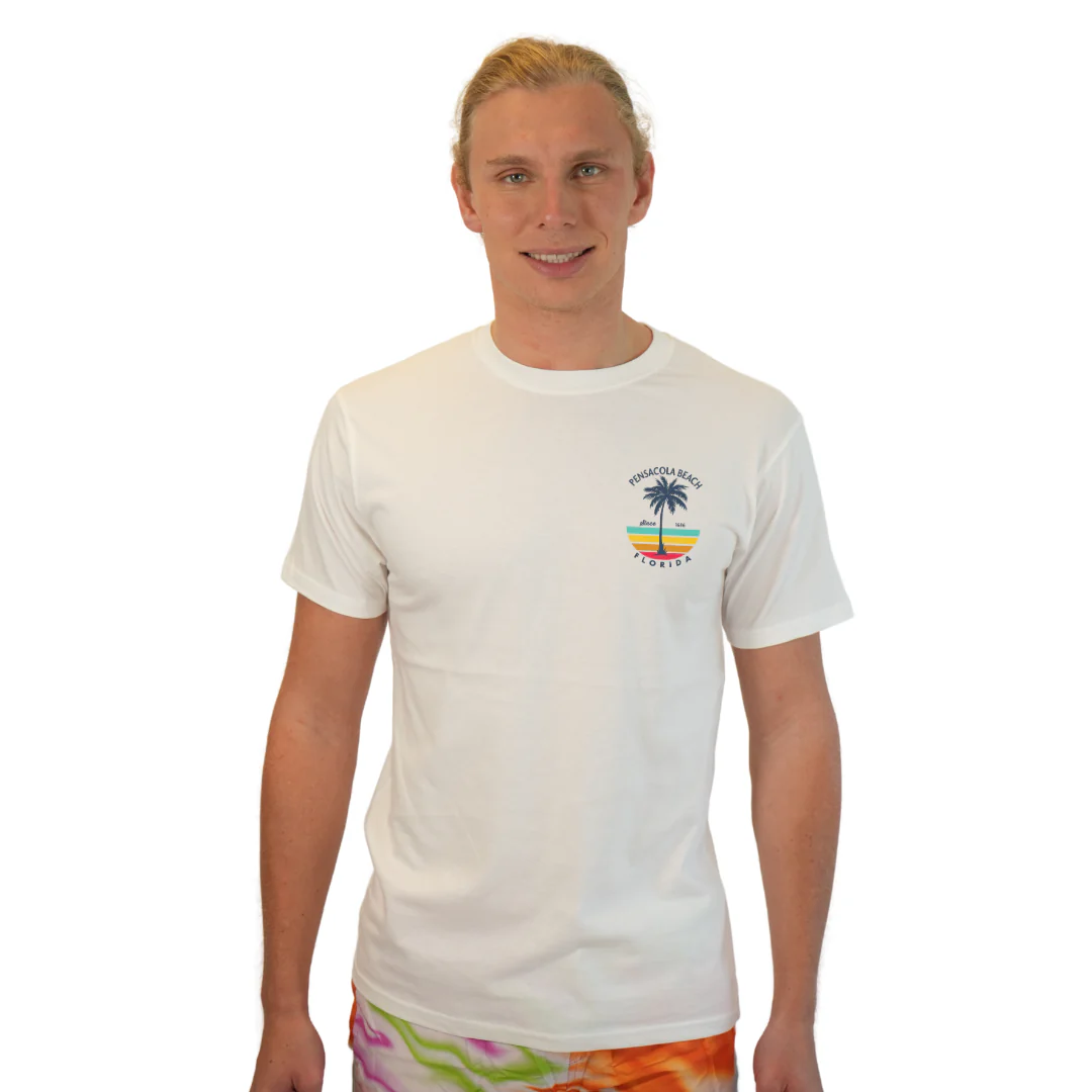 Pensacola Beach  Palm Tree/ Stripes Combed/Cotton Men T-Shirt Style Cc1000 - Image 21