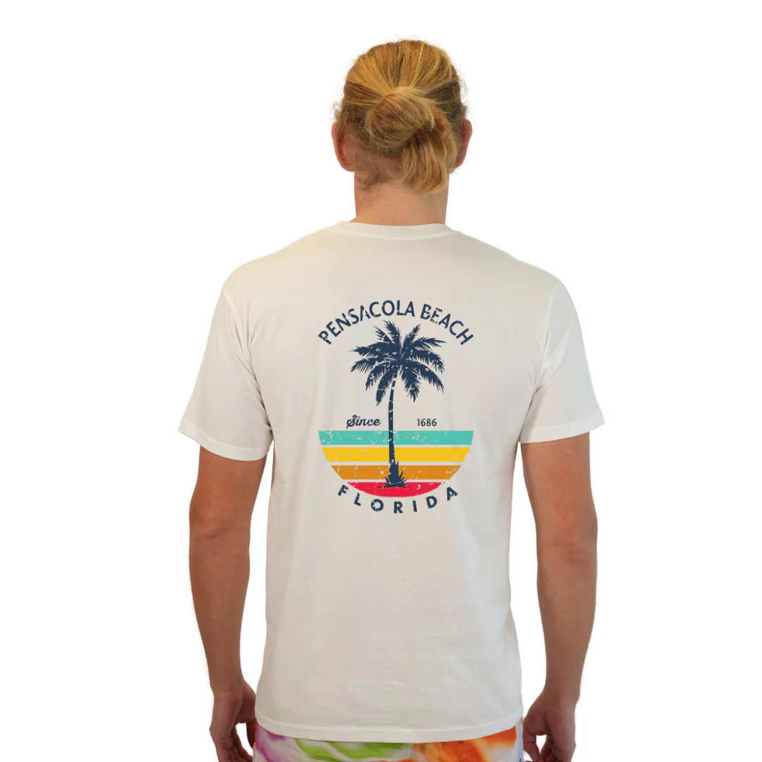 Pensacola Beach  Palm Tree/ Stripes Combed/Cotton Men T-Shirt Style Cc1000 - Image 22
